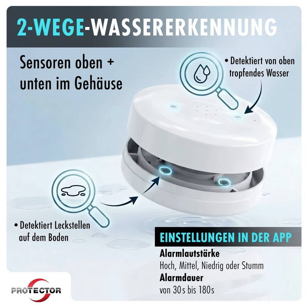 Protector WA-3 Wassermelder mit WIFI-Alarmweiterleitung mit App-Steuerung Wassermelder (mit App-Steuerung)