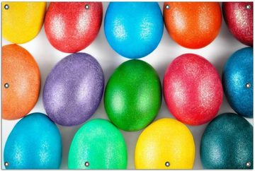 Wallario Sichtschutzzaunmatten Bunte Oster-Eier in Nahaufnahme mit kräftigen Farben, rund