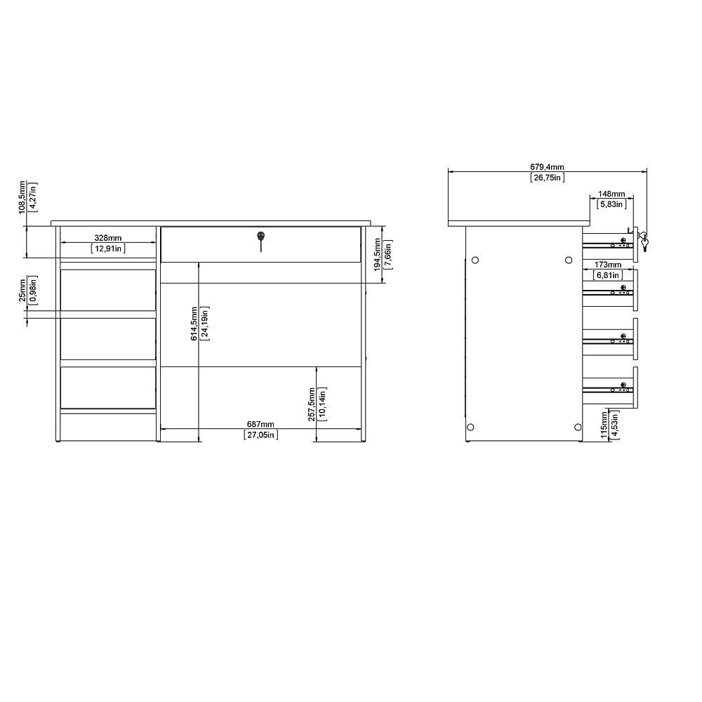 Schreibtisch Plus 1 Schublade Regal, ebuy24 Schreibtisch mit Schwarz kleinen 3