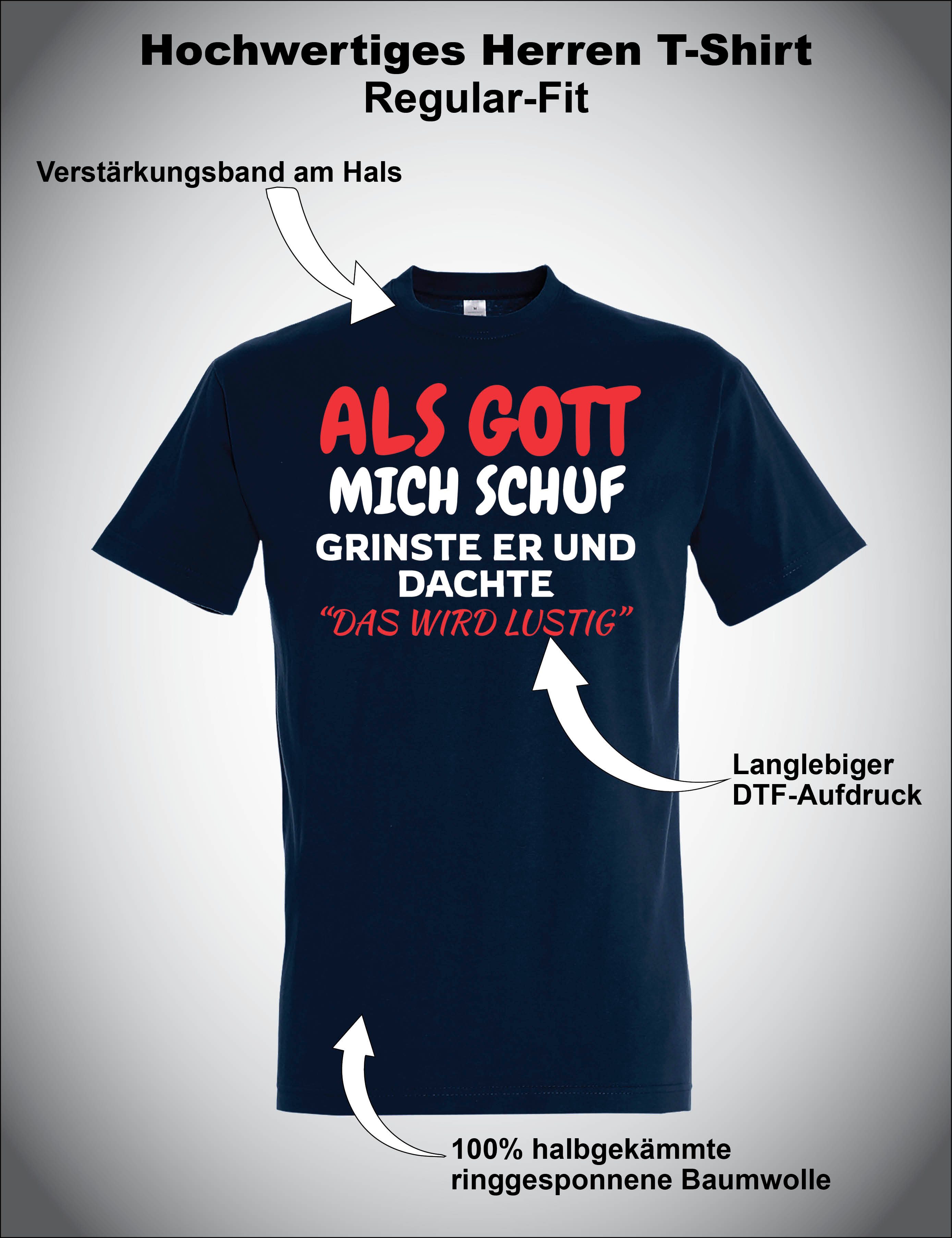 Youth Designz T-Shirt Als Gott mich Schuf: Herren T-Shirt mit lustigen Aufdruck als Geschenk mit witzigen Frontprint für Männer
