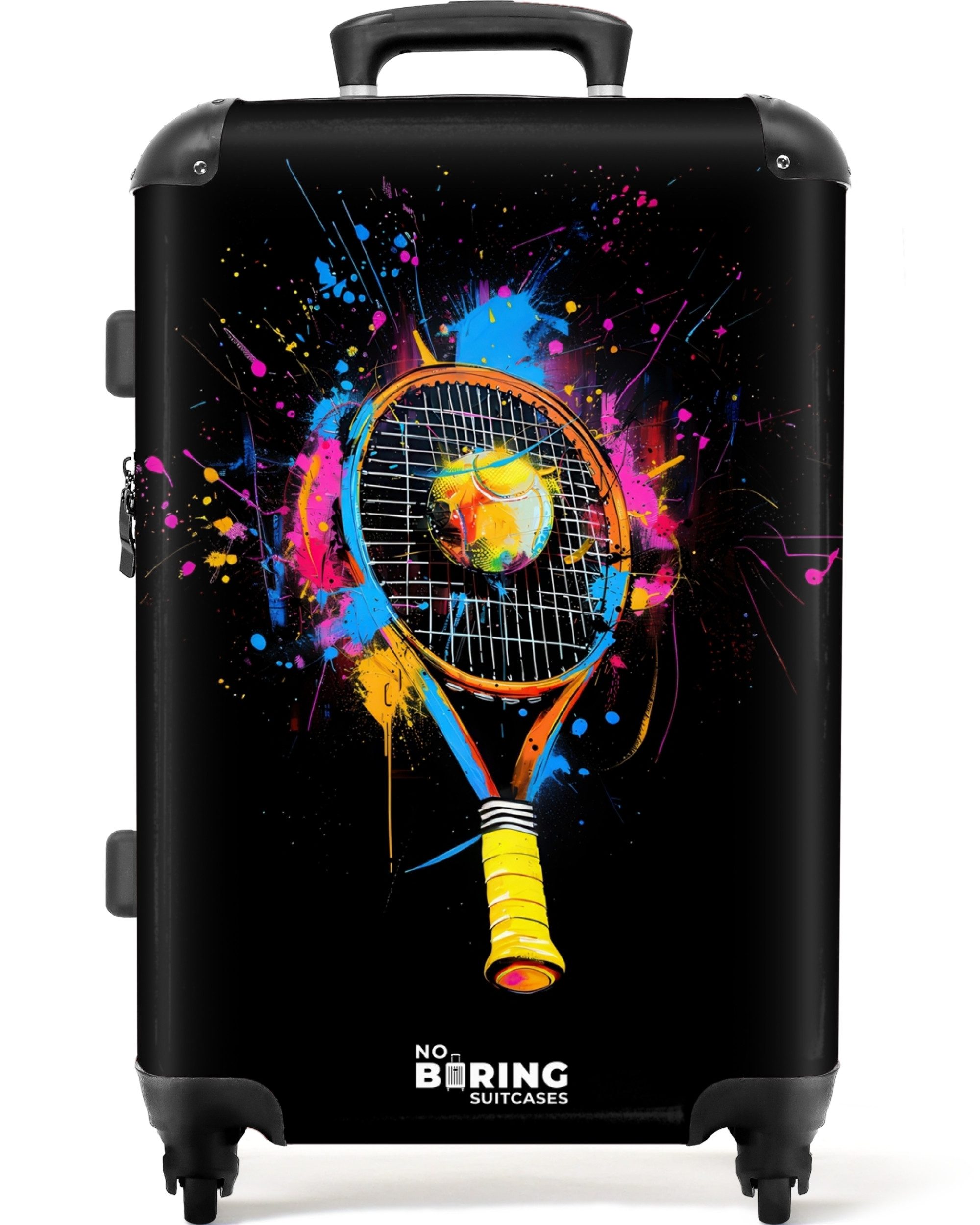 NoBoringSuitcases.com© Hartschalen-Trolley Bunter Tennisschläger mit Ball günstig online kaufen