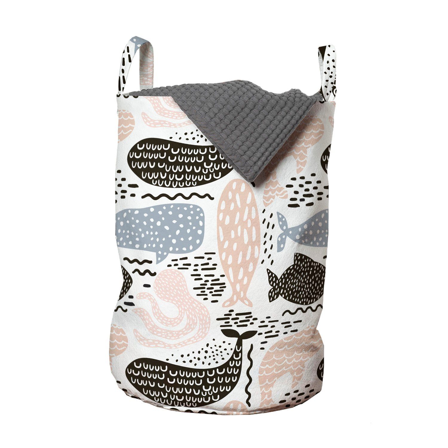 Abakuhaus Wäschesäckchen Wäschekorb mit Griffen Kordelzugverschluss für Waschsalons, Wal Wassertier-Silhouette