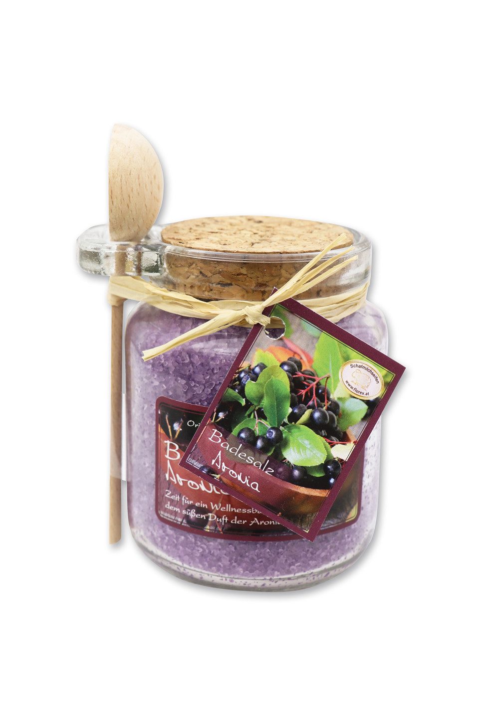 Gerlinde Hofer _ Florex GmbH Badezusatz B1420AR Aronia, Badesalz mit Bio Schafmilch im Glas mit Holzlöffel 300 g
