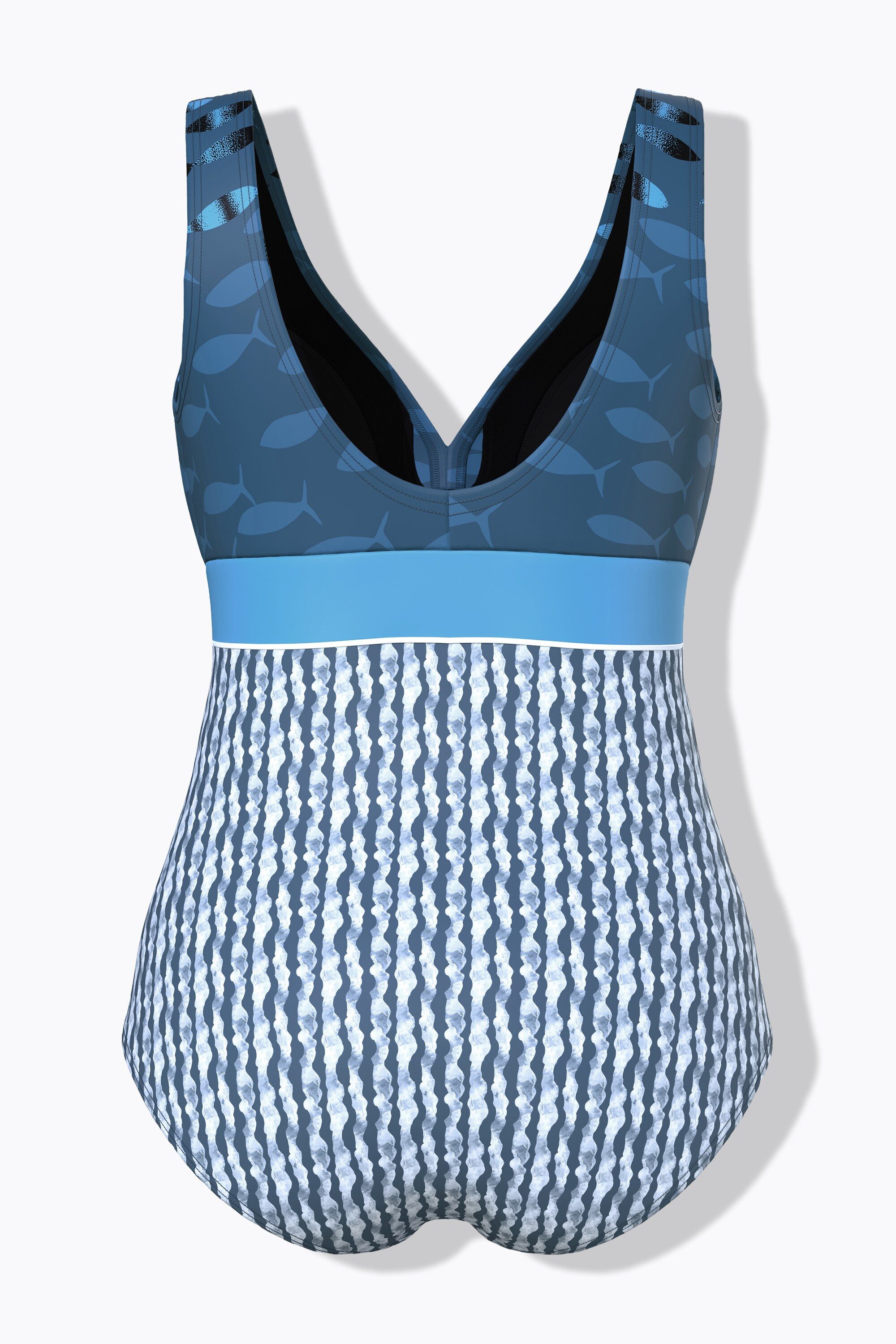Ulla Popken Badeanzug Badeanzug Fische Softcups V-Ausschnitt recycelt – Bild 4 von 4