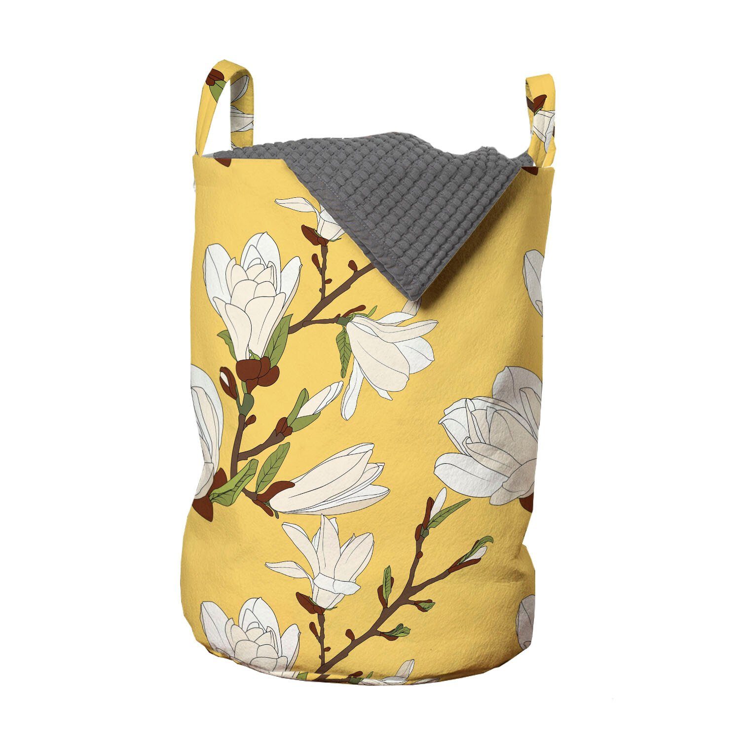 Abakuhaus Wäschesäckchen Wäschekorb mit Griffen Kordelzugverschluss für Waschsalons, Blumen Retro Magnolia Zweig Kunst