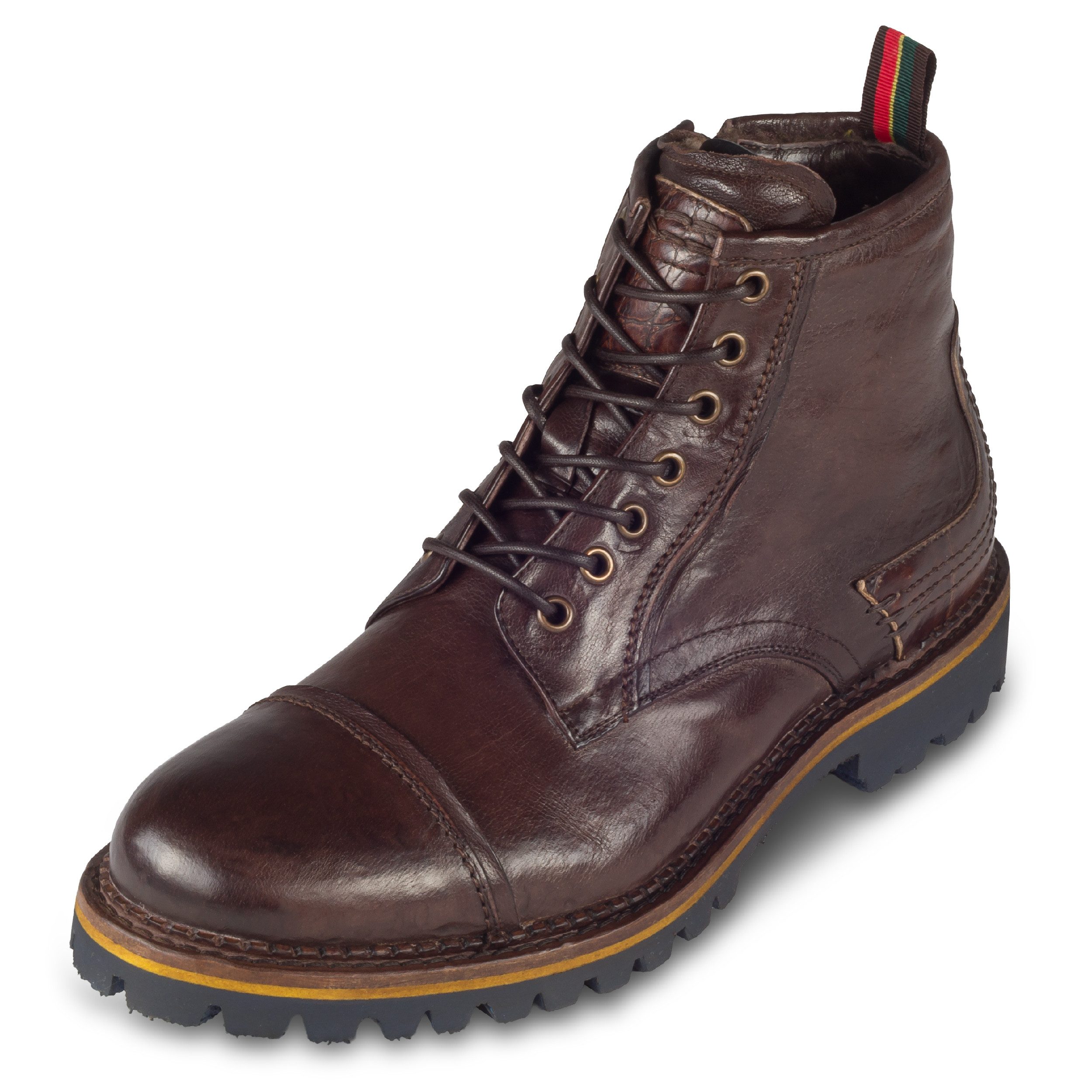 Lorenzi LORENZI Schnürstiefel Leder braun, stonewashed, Lammfell Reißverschluß Сапоги Handgefertigt in Italien