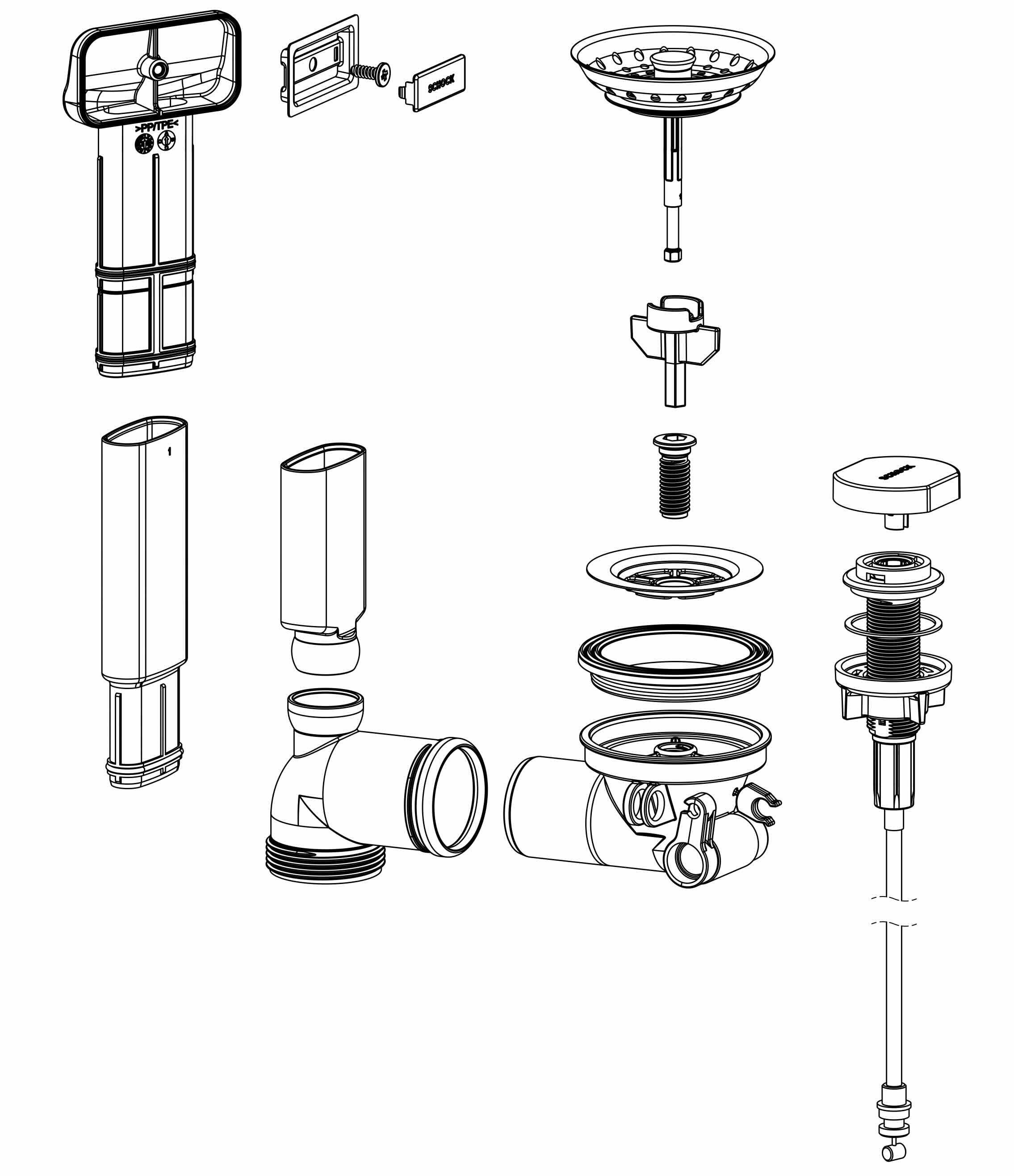 Schock Einbauspüle Schock Ablaufgarnitur mit Excenterbedienung 410051CHR