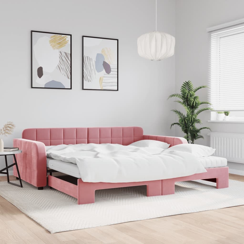 vidaXL Bett, Tagesbett Ausziehbar mit Matratzen Rosa 100x200 cm Samt günstig online kaufen