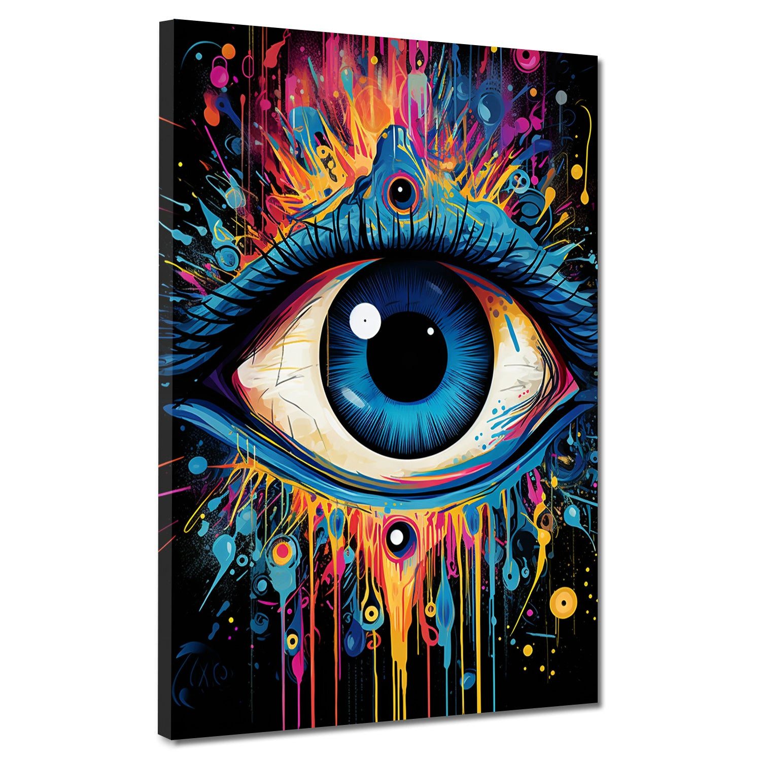 Artedinoi Leinwandbild Blaues Auge Farbexplosion Pop Art Leinwandbild Wandbild XXL, Blaues Auge