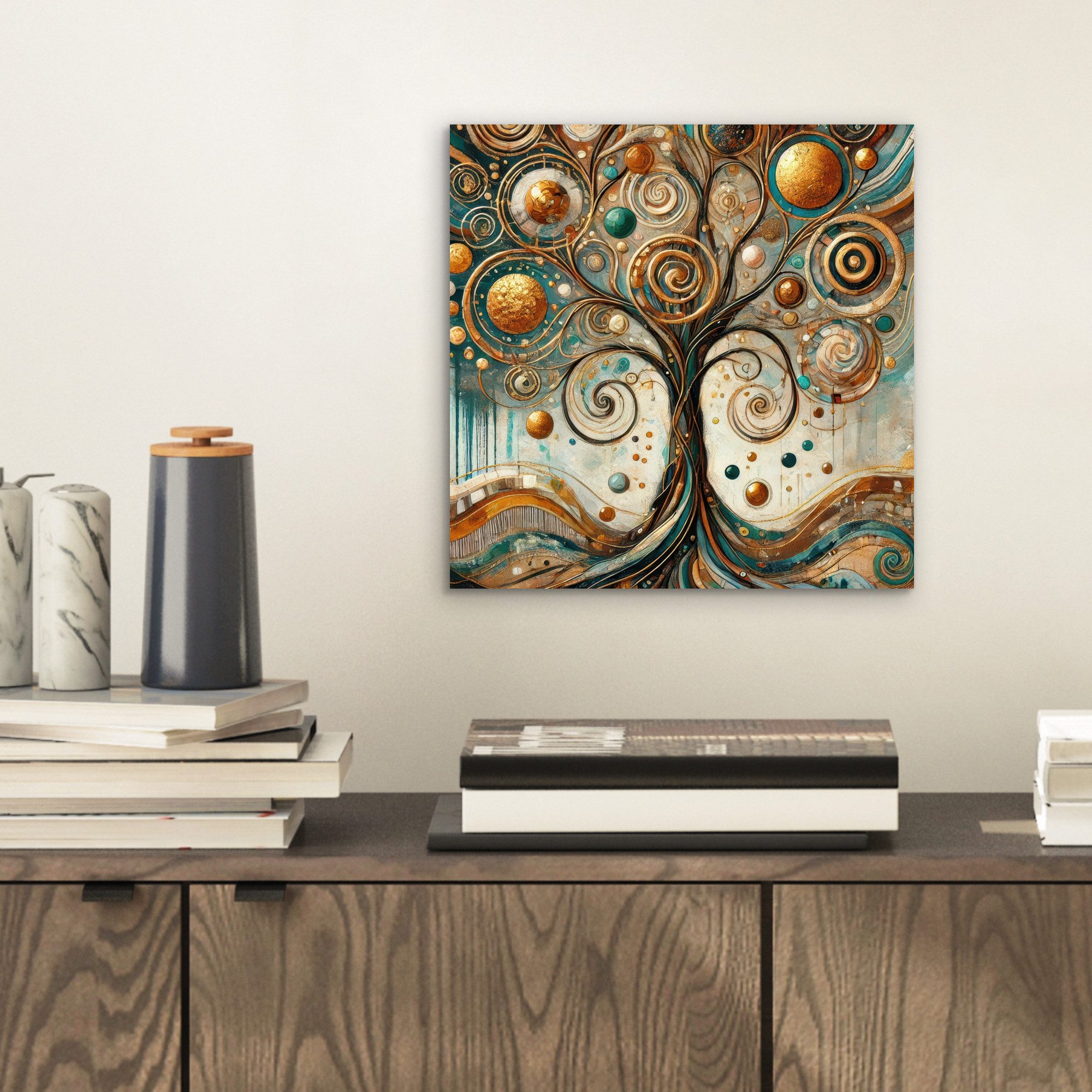 MuchoWow Metallbild Baum des Lebens - Baum - Abstrakt - Modern, Inkl. Aufhängung, Alu-Dibond-Druck, Wandbild aus Metall, Aluminium deko, 20x20 cm – Bild 2 von 5