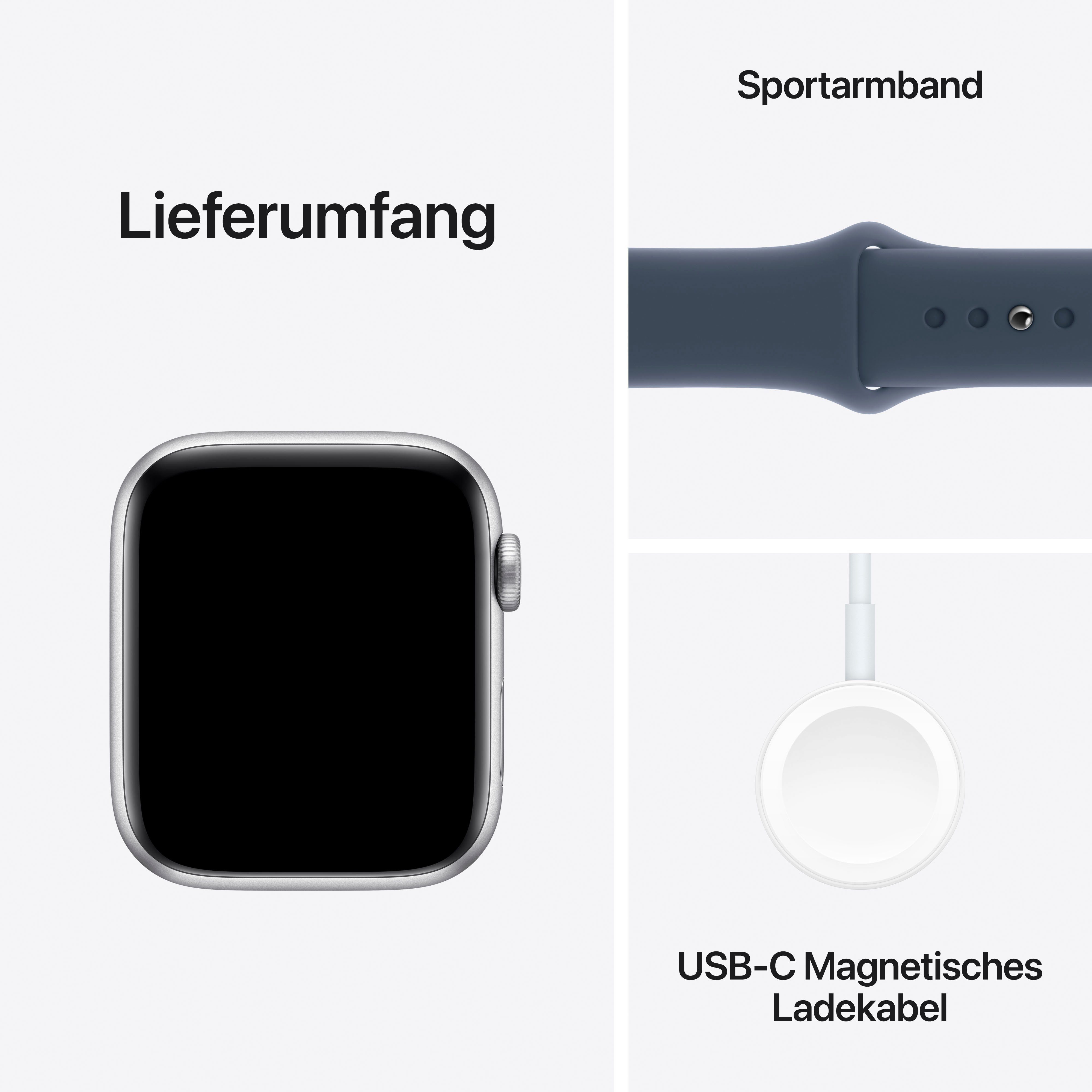 Apple Watch SE GPS Zoll, silver/storm 44 blue | Watch M/L Sport cm/1,73 OS blau Band Aluminium 10), (4,4 mm Smartwatch