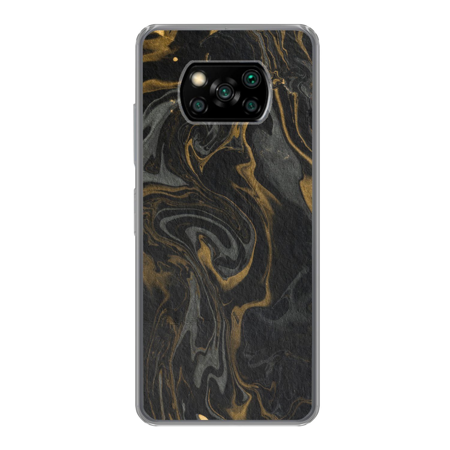 MuchoWow Handyhülle für Xiaomi Poco X3 Pro Marmor - Textur - Grau - Gold - Marmoroptik - L, Phone Case, Silikon, Schutzhülle Dünn