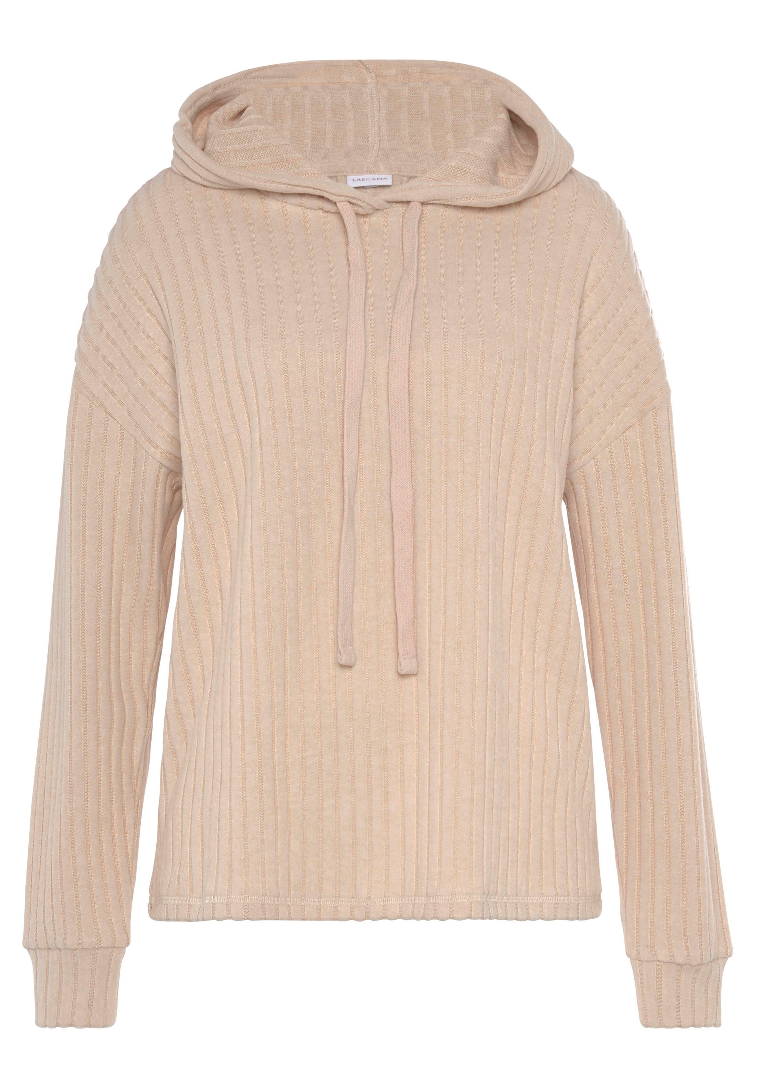 LASCANA Hoodie Strickpullover mit Kapuze und in melierter Optik, Loungewear – Bild 2 von 5