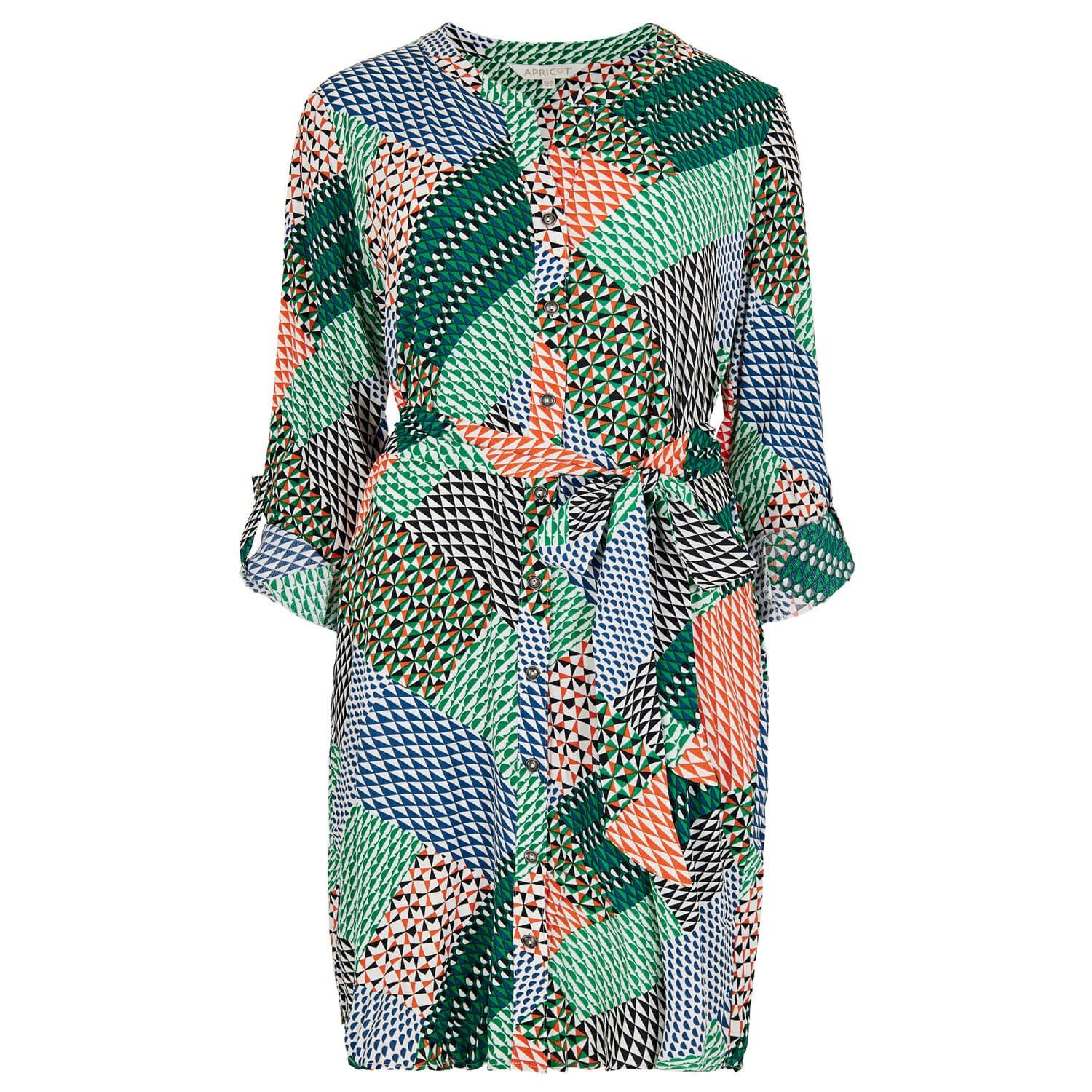 Apricot Minikleid Geo Patchwork Tie Shirt Dress, mit Bindegütel, mit geometrischem Druck