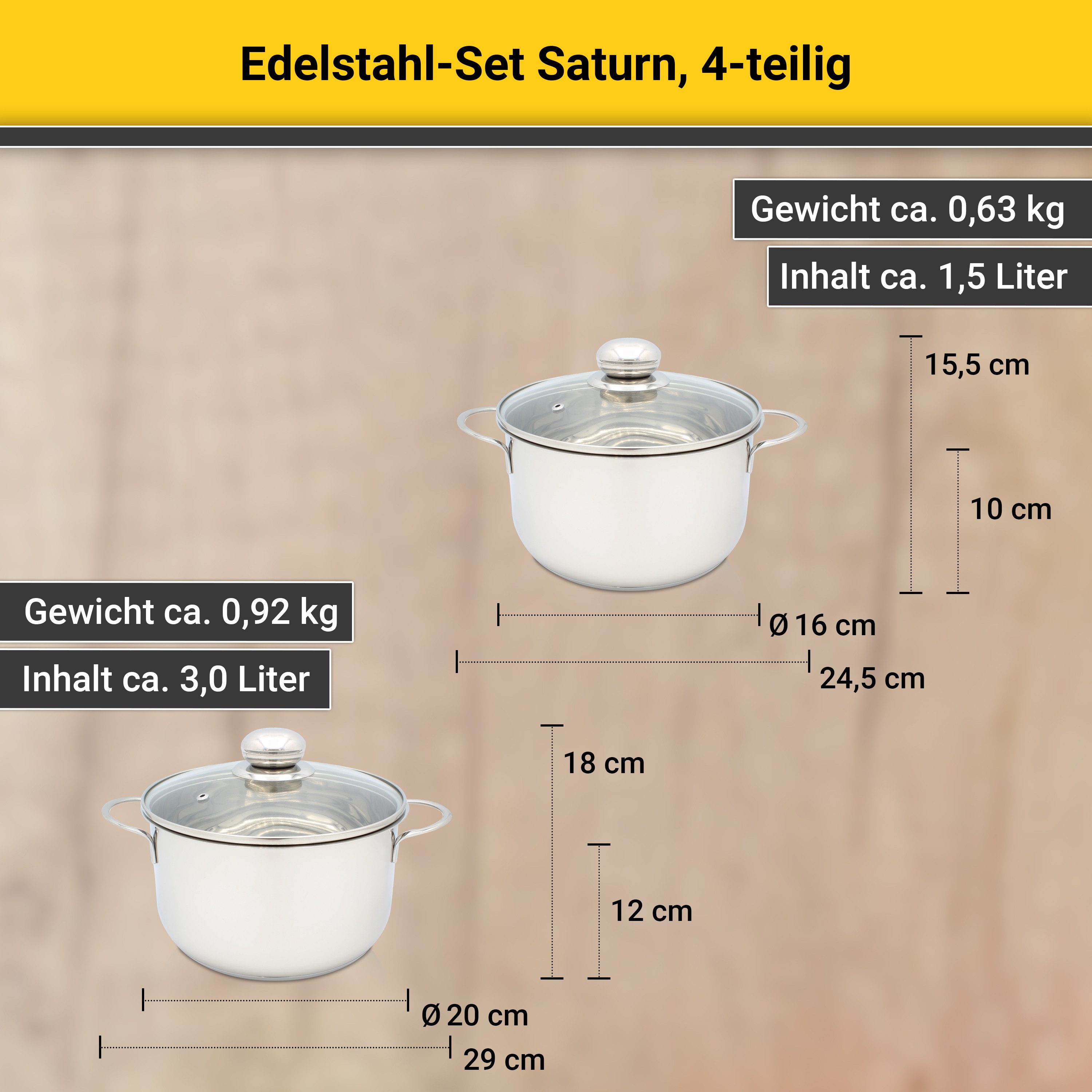 Krüger Topf-Set Saturn, Edelstahl (Set, 7-tlg), für Induktions-Kochfelder geeignet
