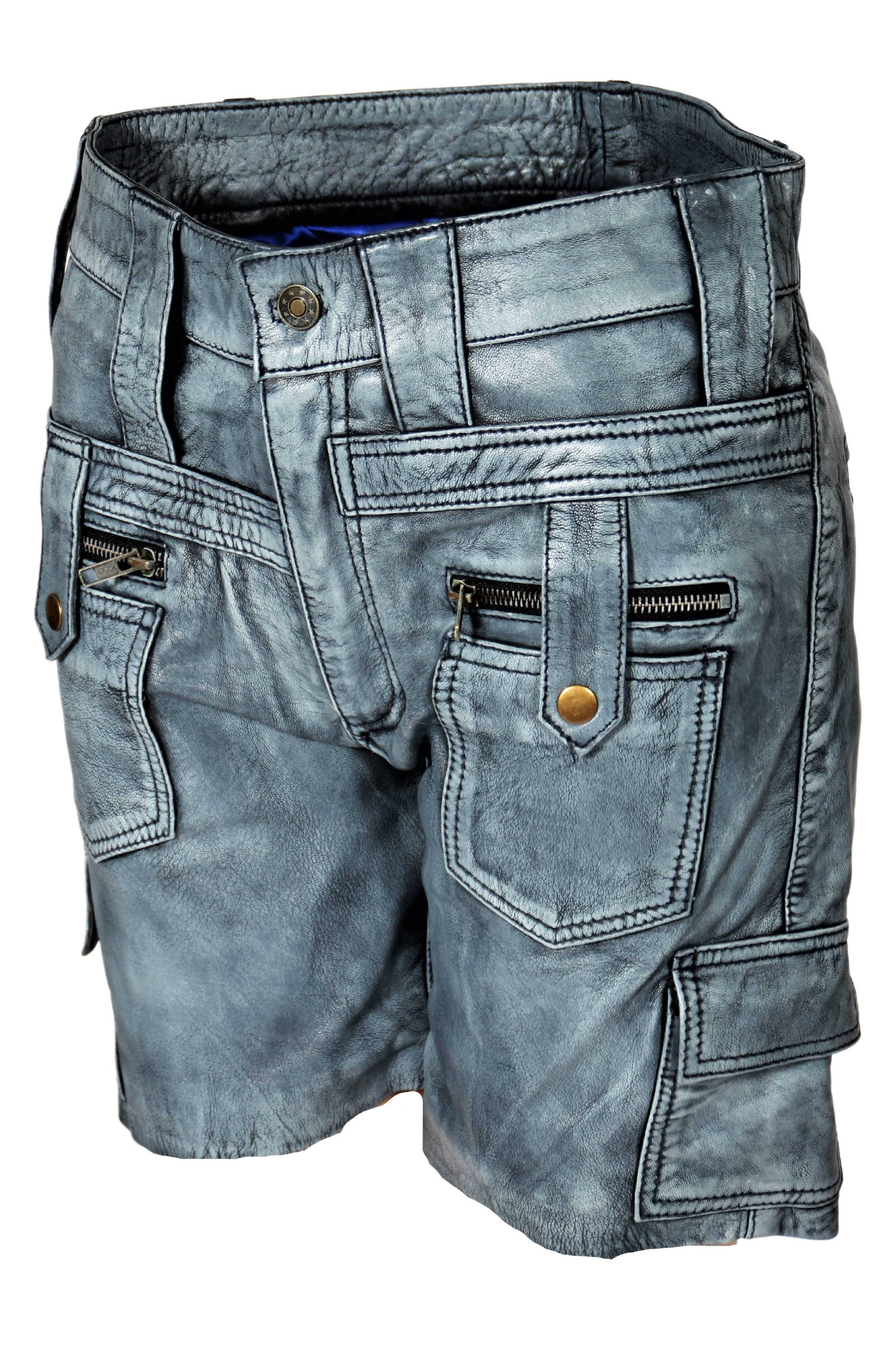 Be Noble Lederhose DEN HAAG Kurze Ledershort mit Reißverschlüsen und Taschen