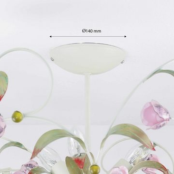Licht-Erlebnisse Deckenleuchte ROSE, ohne Leuchtmittel, Deckenlampe Weiß Rosa Metall Glas Floral Küche Esszimmer Lampe