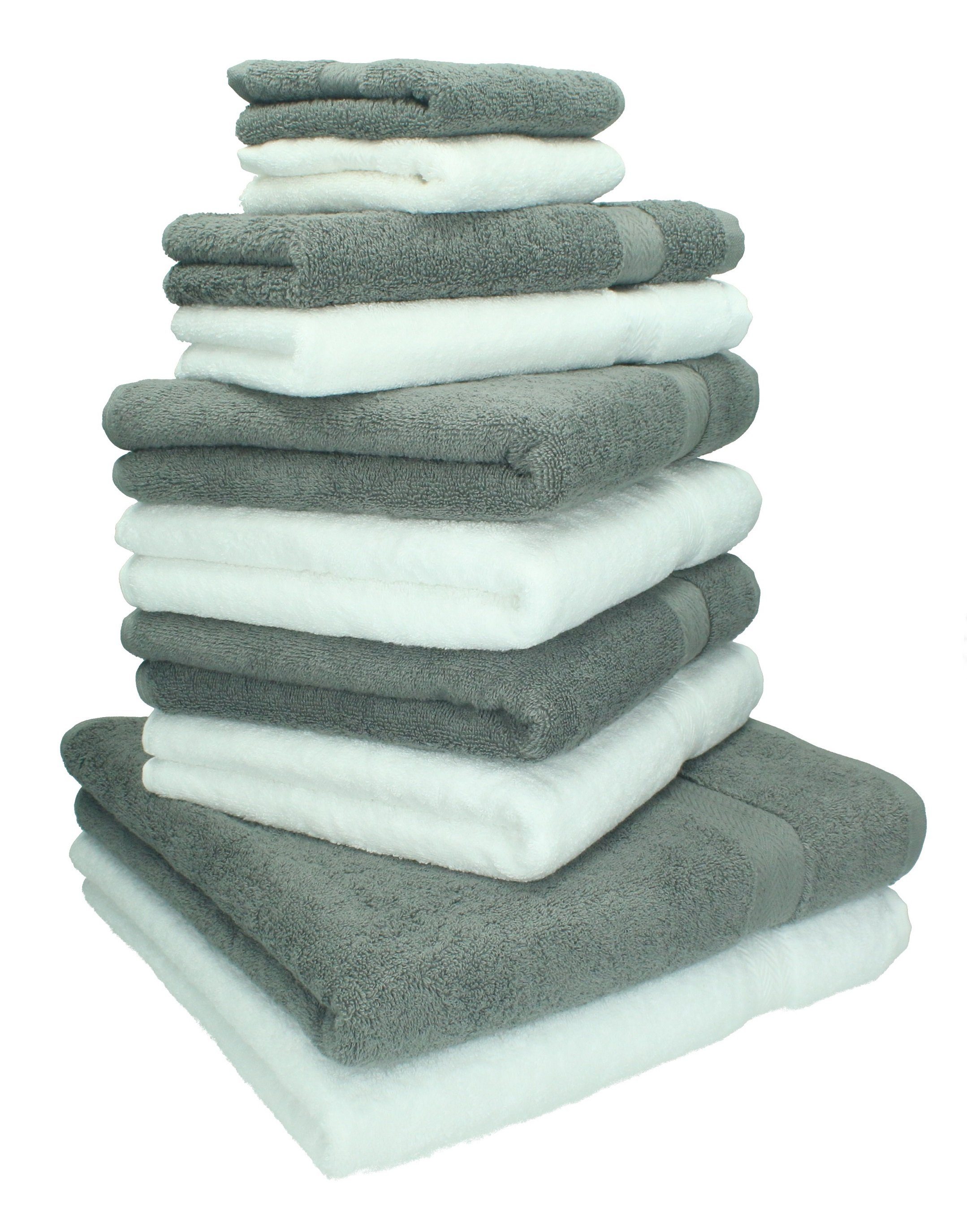 Betz Handtuch Set 10-TLG. Handtuch-Set Classic Farbe weiß und anthrazitgrau, 100% Baumwolle