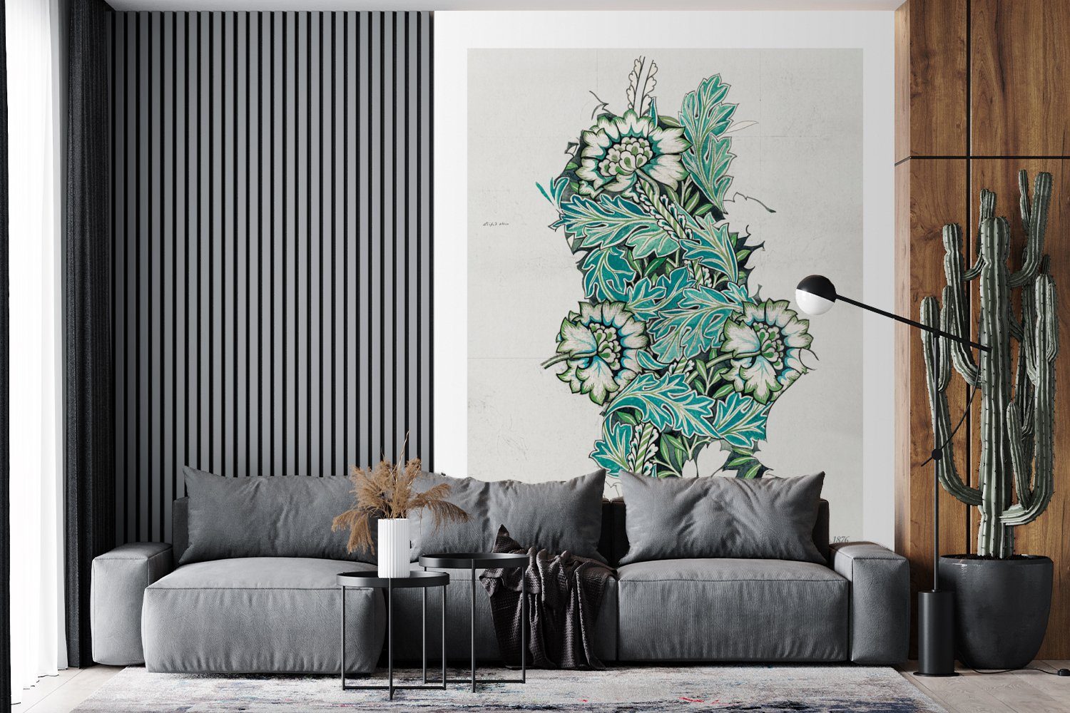 MuchoWow Fototapete Blumen - Pflanzen - Kunst, Grünzeug - Matt, Tapete für bedruckt, (4 Vinyl Montagefertig Wandtapete St), Wohnzimmer