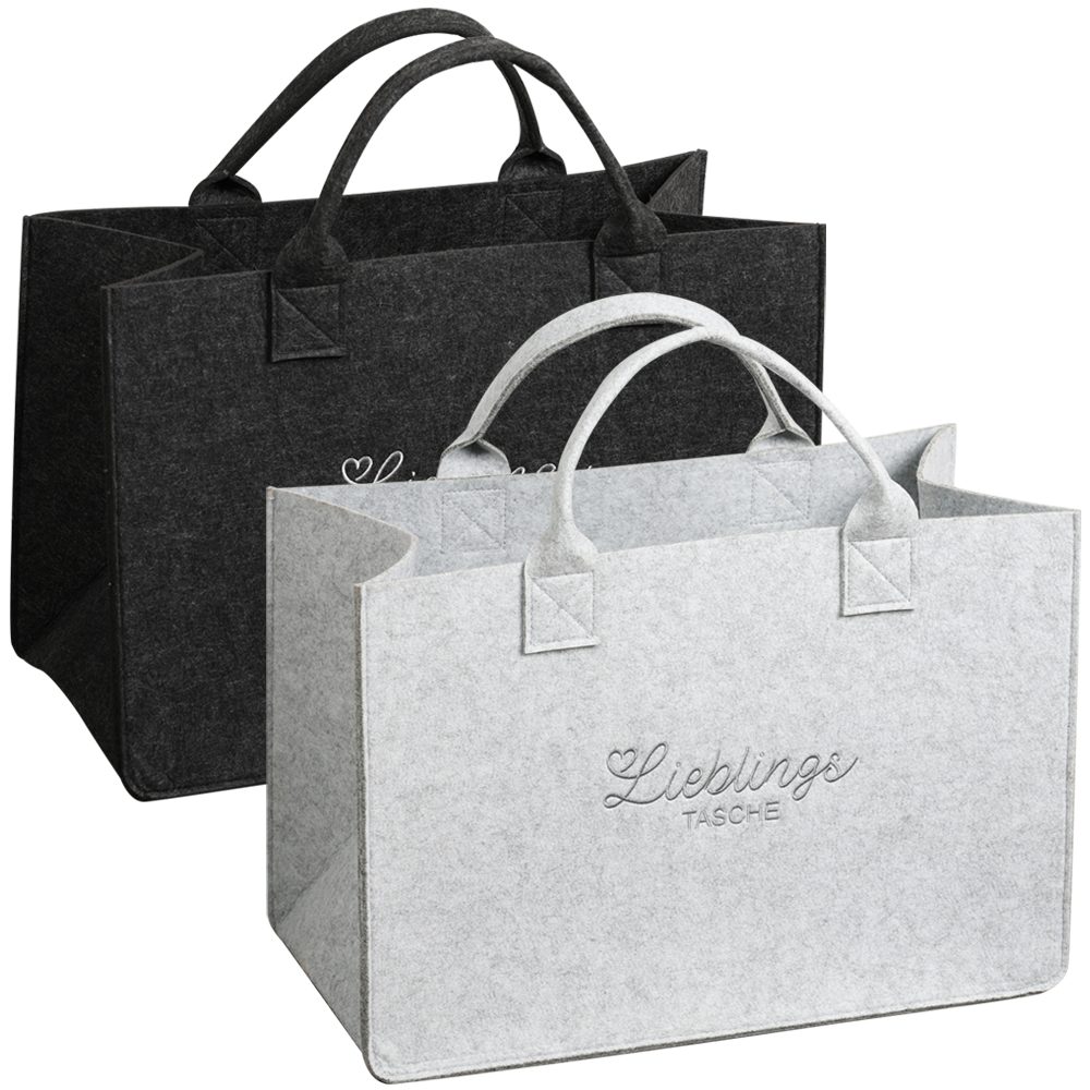 KESPER® Henkeltasche Aufbewahrungstaschen „Lieblingstasche“ im 2-er Set, in Filz-Optik (Set, 2-tlg), 2 verschiedene Farben, 100% Polyester, 50x25x34 cm