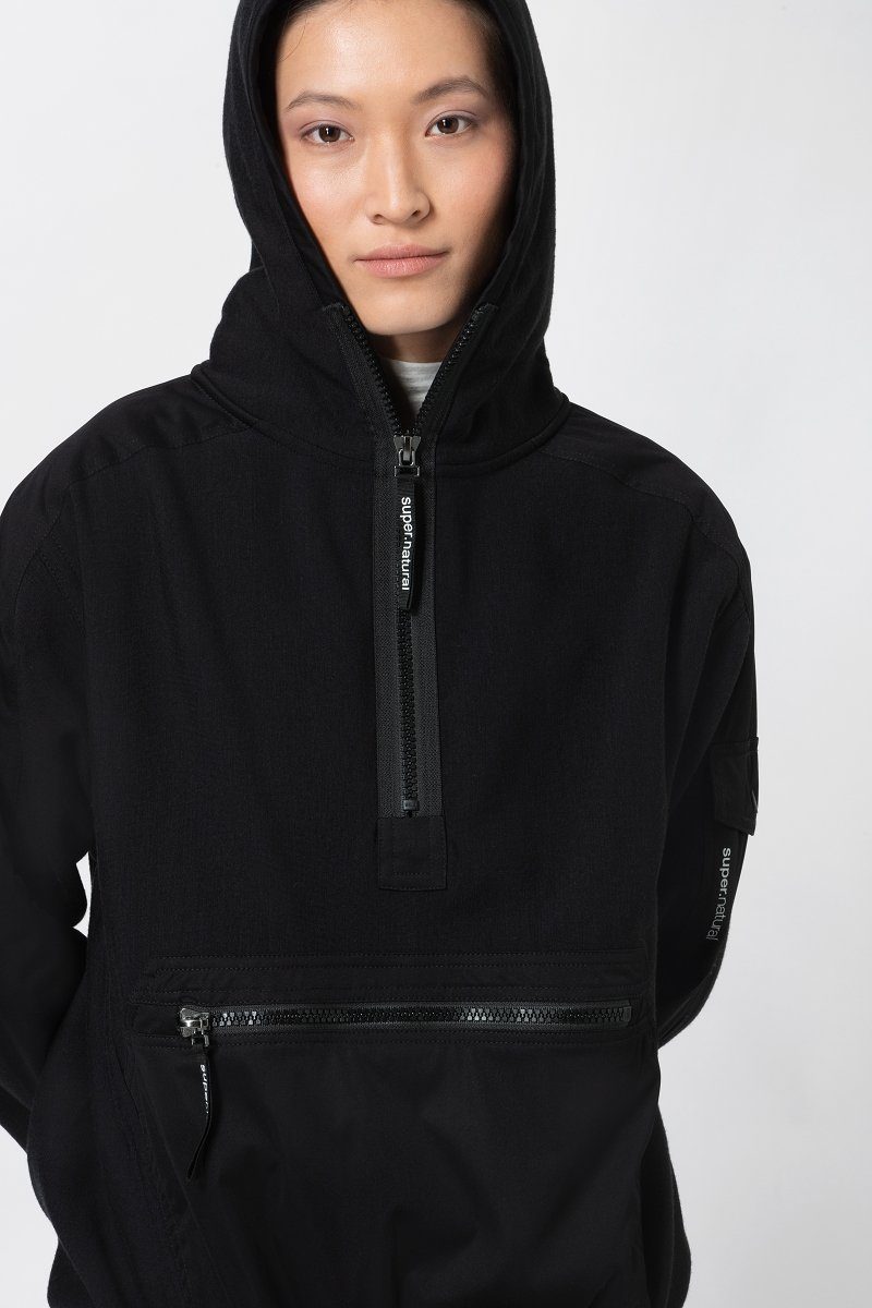 SUPER.NATURAL Hoodie Merino Hoodie W WIMMERL HOODIE funktioneller Merino-Materialmix Jet Black