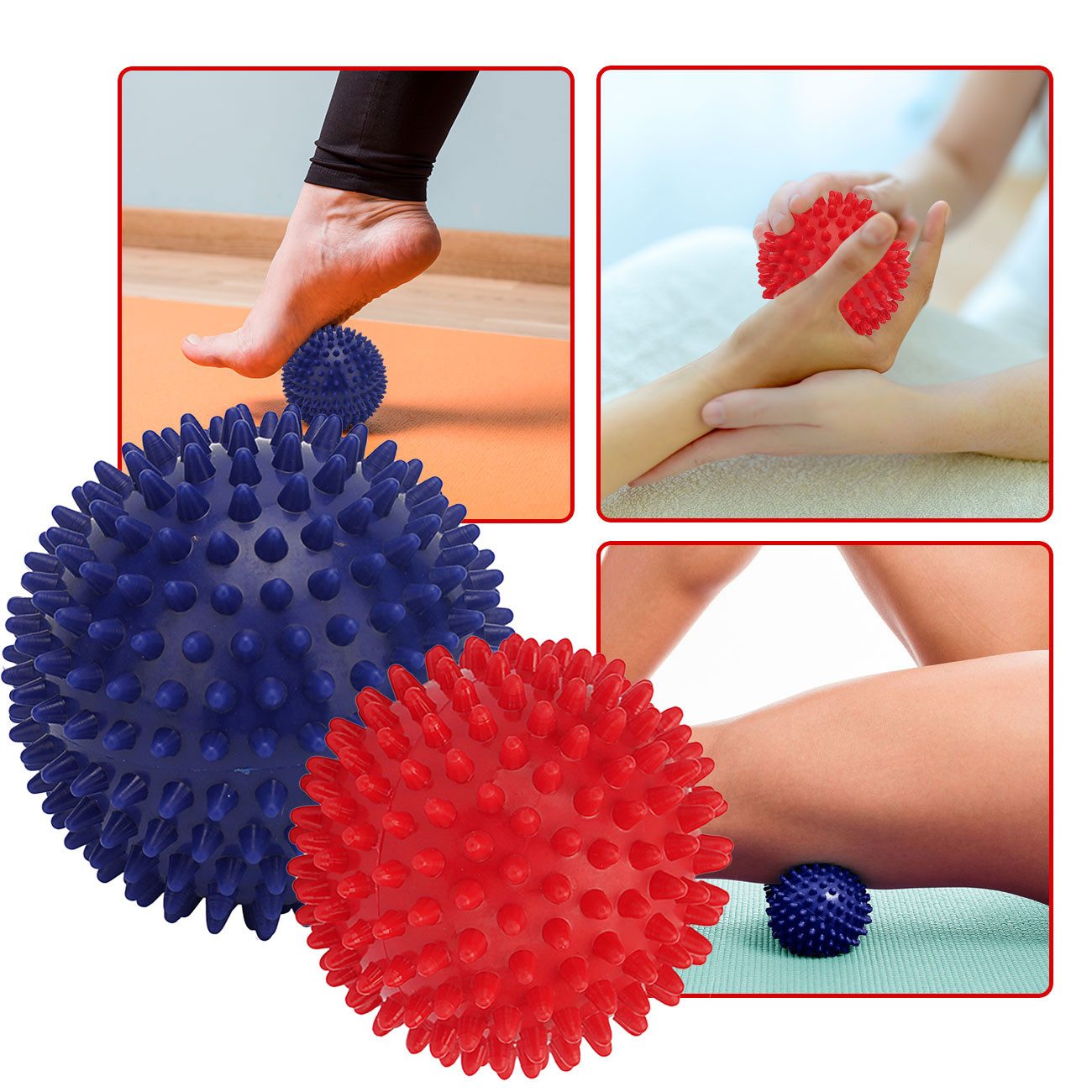 Casativo Massageball Noppen-Massagebälle Igelbälle für Fußreflexzonen Nacken Ø 9cm/Ø 7,5cm, 2-tlg., 2er/4er-Set, PVC-Igelbälle Ø9/7,5cm für gezielte Reflexzonenmassage/ 2er&4er-Set