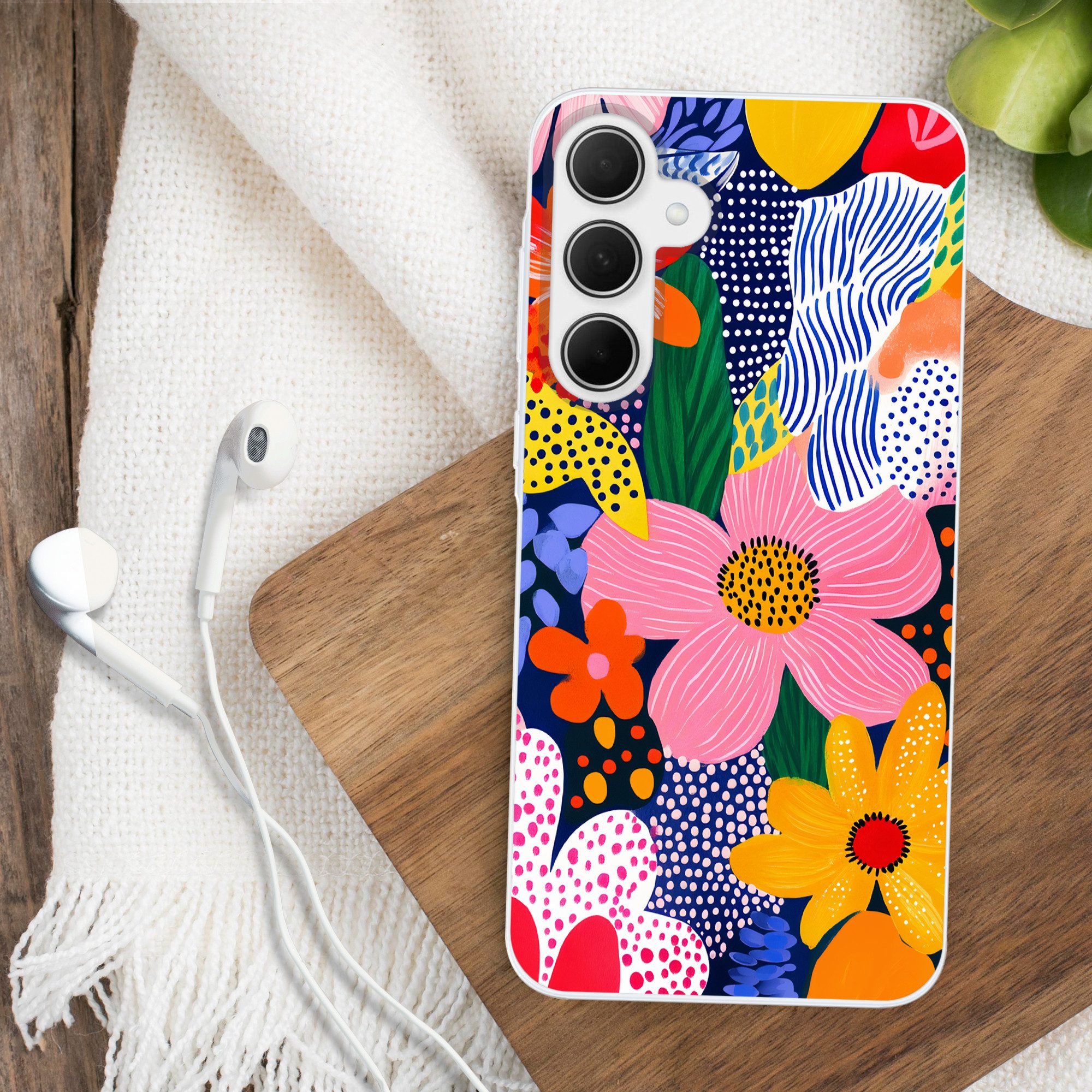 MuchoWow Handyhülle für Samsung Galaxy A35 5G Bunt - Blumen - Abstrakt - Punkte, Smartphone-Bumper, Print, Handy Schutzhülle Dünn