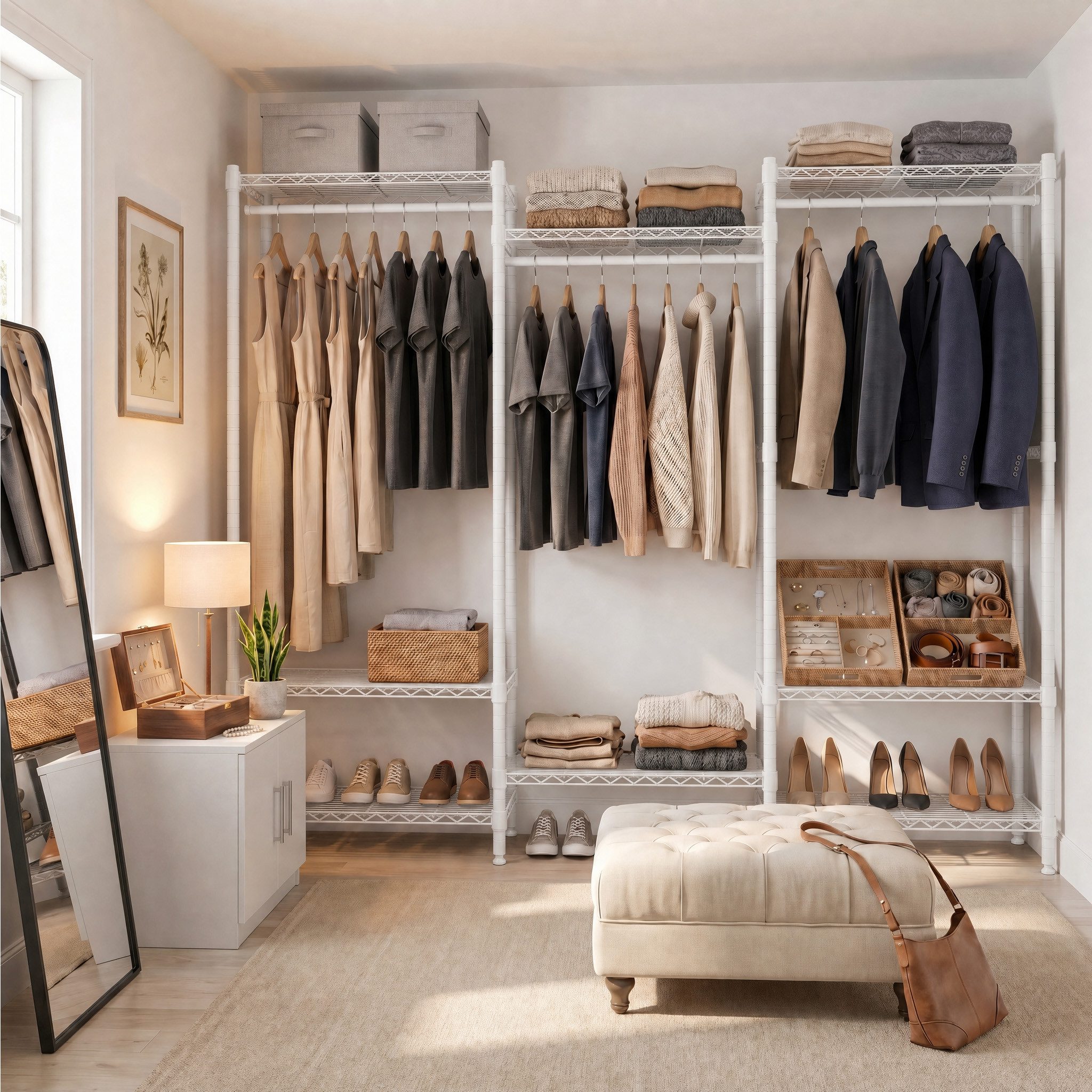 Mondeer Kleiderschrank Garderobenständer (40 x 175 x 180 cm) mit 8 Ablagen & 4 Kleiderstangen, Höhenverstellbar