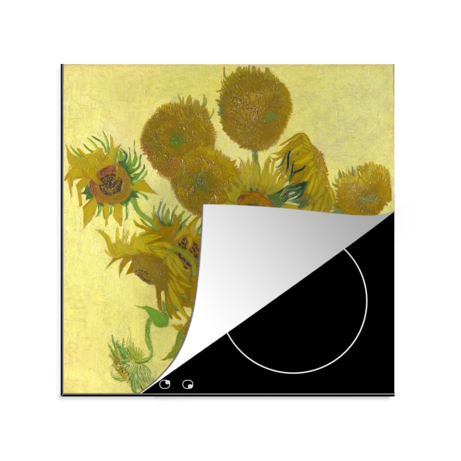 MuchoWow Herdblende-/Abdeckplatte Sonnenblumen - Gemälde von Vincent van Gogh, Vinyl, (1 tlg), 78x78 cm, Ceranfeldabdeckung, Arbeitsplatte für küche