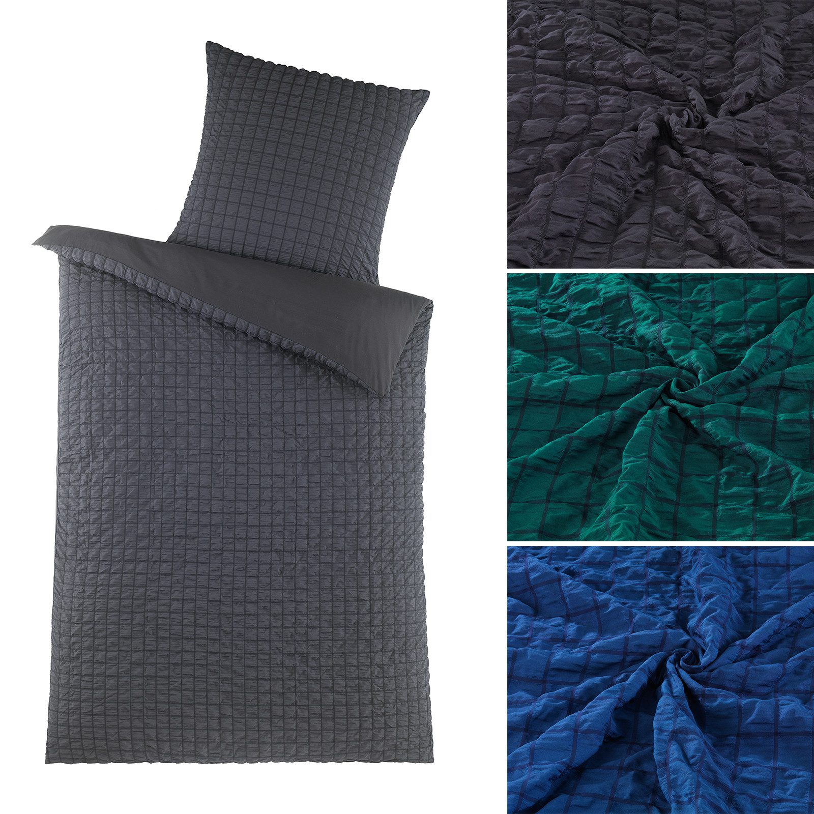 Visaggio Bettwäsche Seersucker Bettbezug Set Quadrat Gestreift, Seersucker, 2 teilig, Pflegeleicht, kühlend, Sommer Bettwäsche