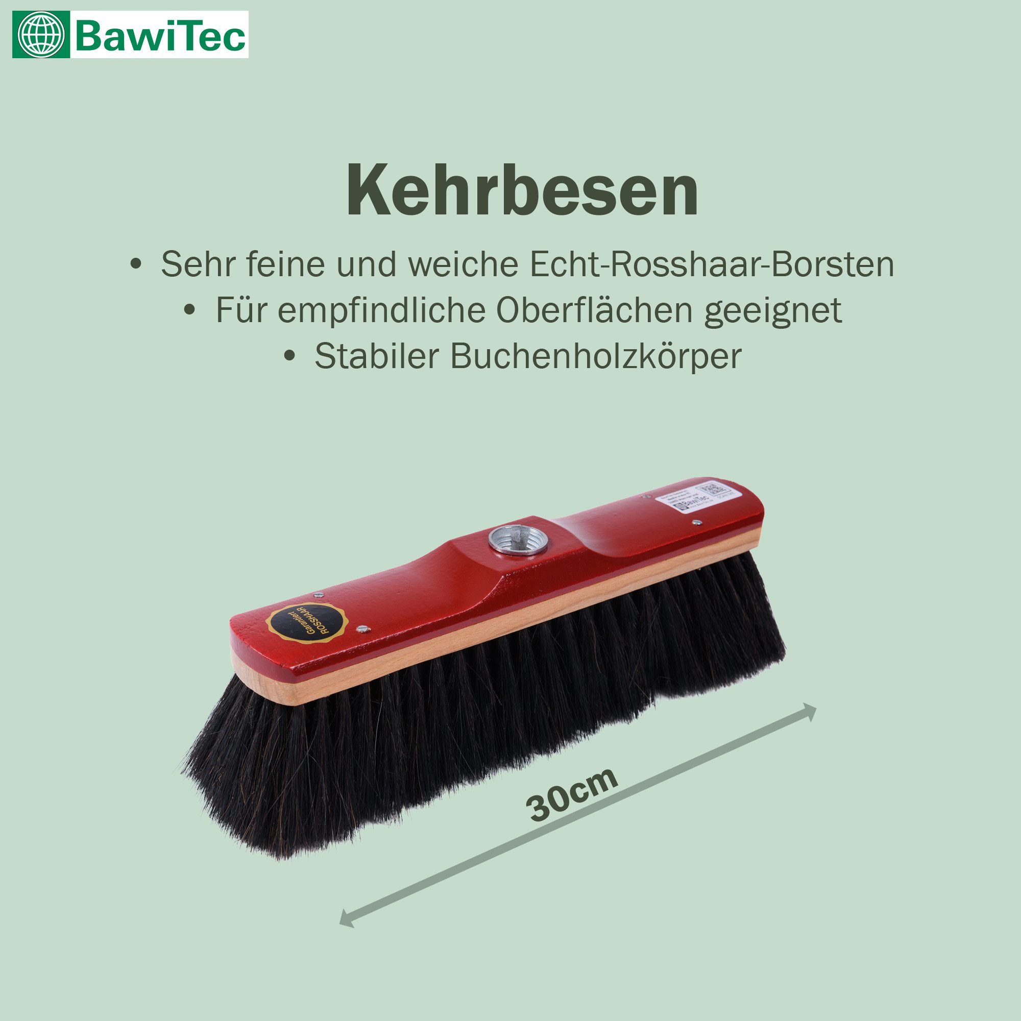 BawiTec Kehrgarnitur Echt Rosshaar Kehrset 4-teilig mit Teleskopstiel und Kehrschaufel, glatte Böden, (Komplett-Set, 4-tlg), Echt-Rosshaar-Borsten – Bild 3 von 5