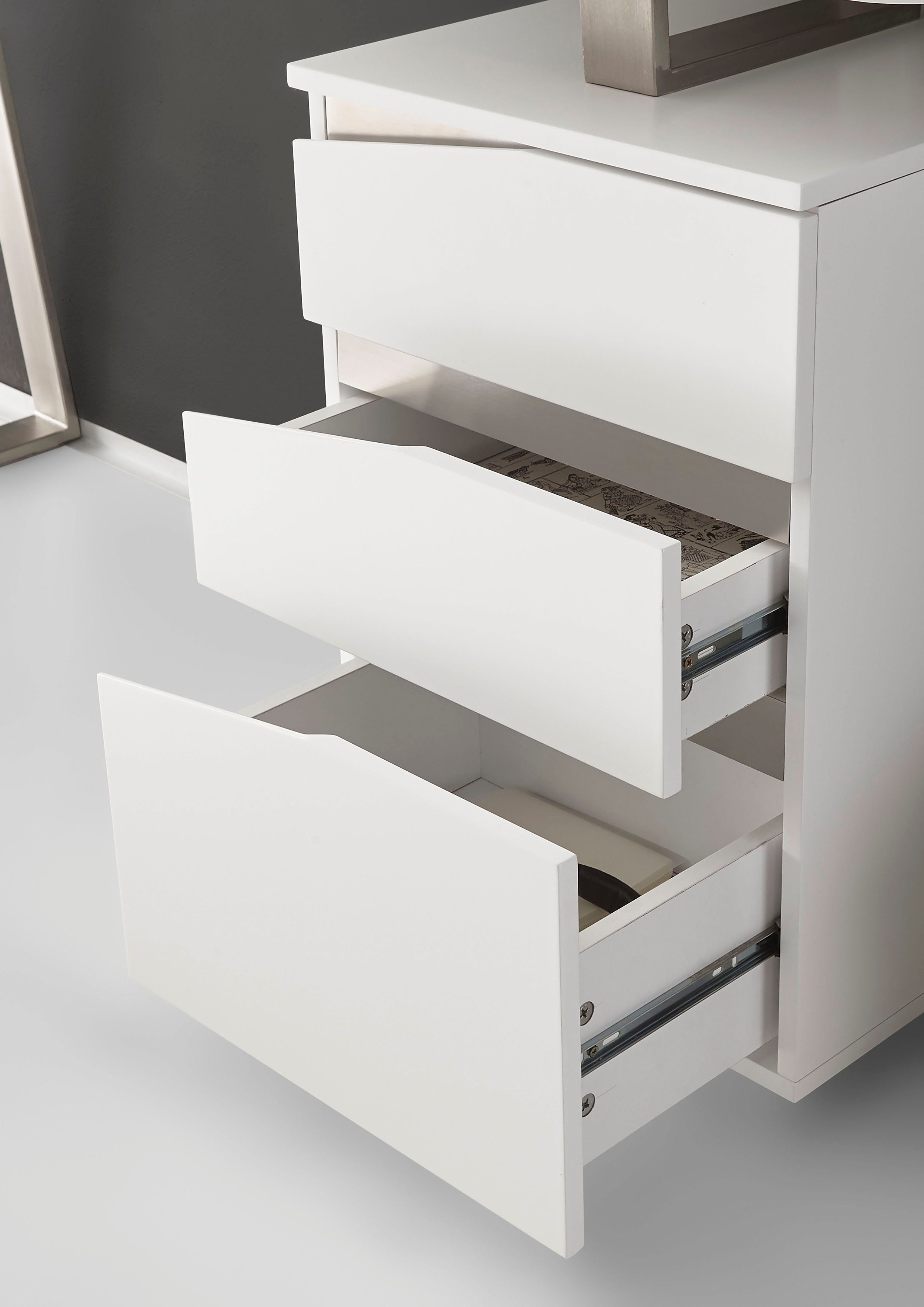 MCA 3 Breite cm mit 150 furniture weiß Schreibtisch Schubladen, matt Tori, lackiert,