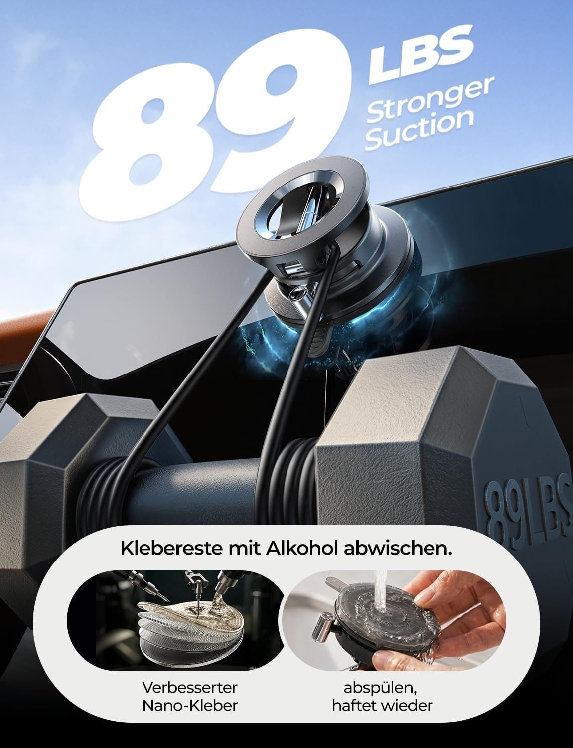 LISEN Smartphone-Halterung MagSafe Autohalterung Saugnapf Vakuum 30KG Handyhalterung Auto KFZ, (24 N52-Magnete, 360° drehbar, iPhone 12-17, MagSafe, Saugnapf) – Bild 3 von 5
