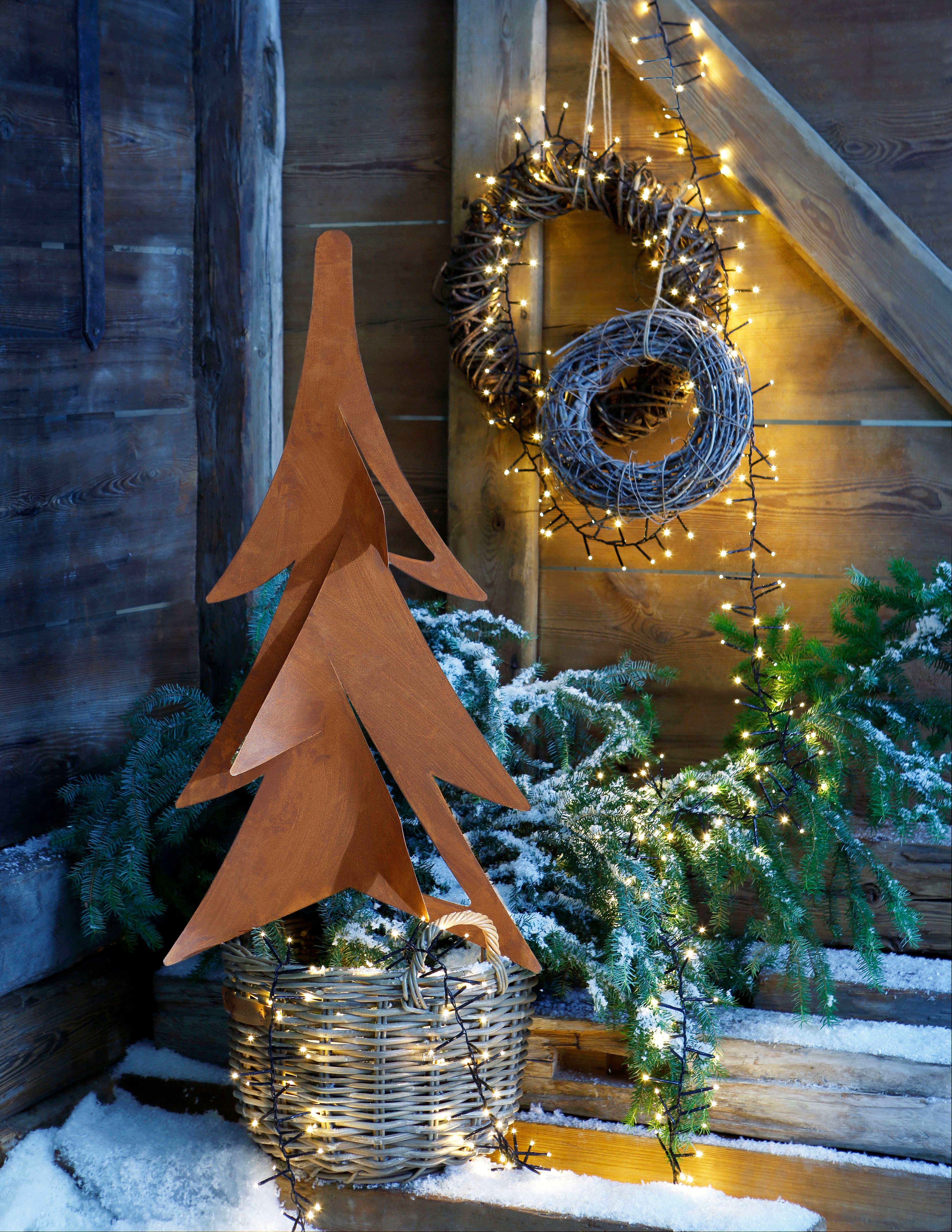 my home Dekobaum Tanne, Weihnachtsdeko Oberfläche, cm ca. aussen, 100 mit aus Höhe Metall, rostiger Gartenstecker