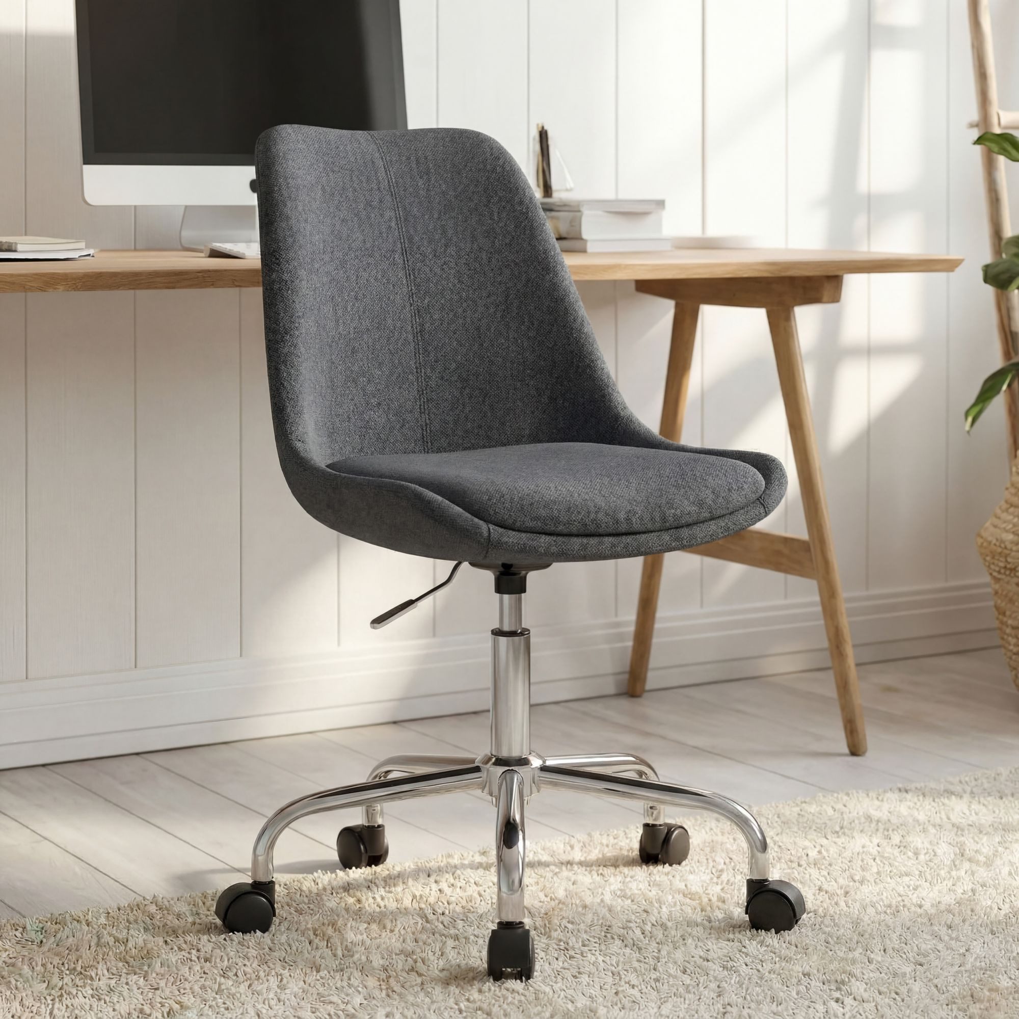 FINEBUY Drehstuhl Schreibtischstuhl Stoff Stuhl mit Rollen 110 kg Schalenstuhl (Arbeitsstuhl, Schalenstuhl mit Rollen 110 kg), Schreibtischstuhl Schwarz Stoff ohne Armlehnen