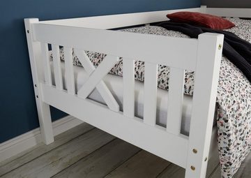 möbelando Bett Toulouse, Modernes Bett aus Kiefer Massivholz in Weiß, gewachste Oberfläche. Liegefläche 90 x 200 cm. Breite 210 cm, Höhe 71 cm, Tiefe 98 cm