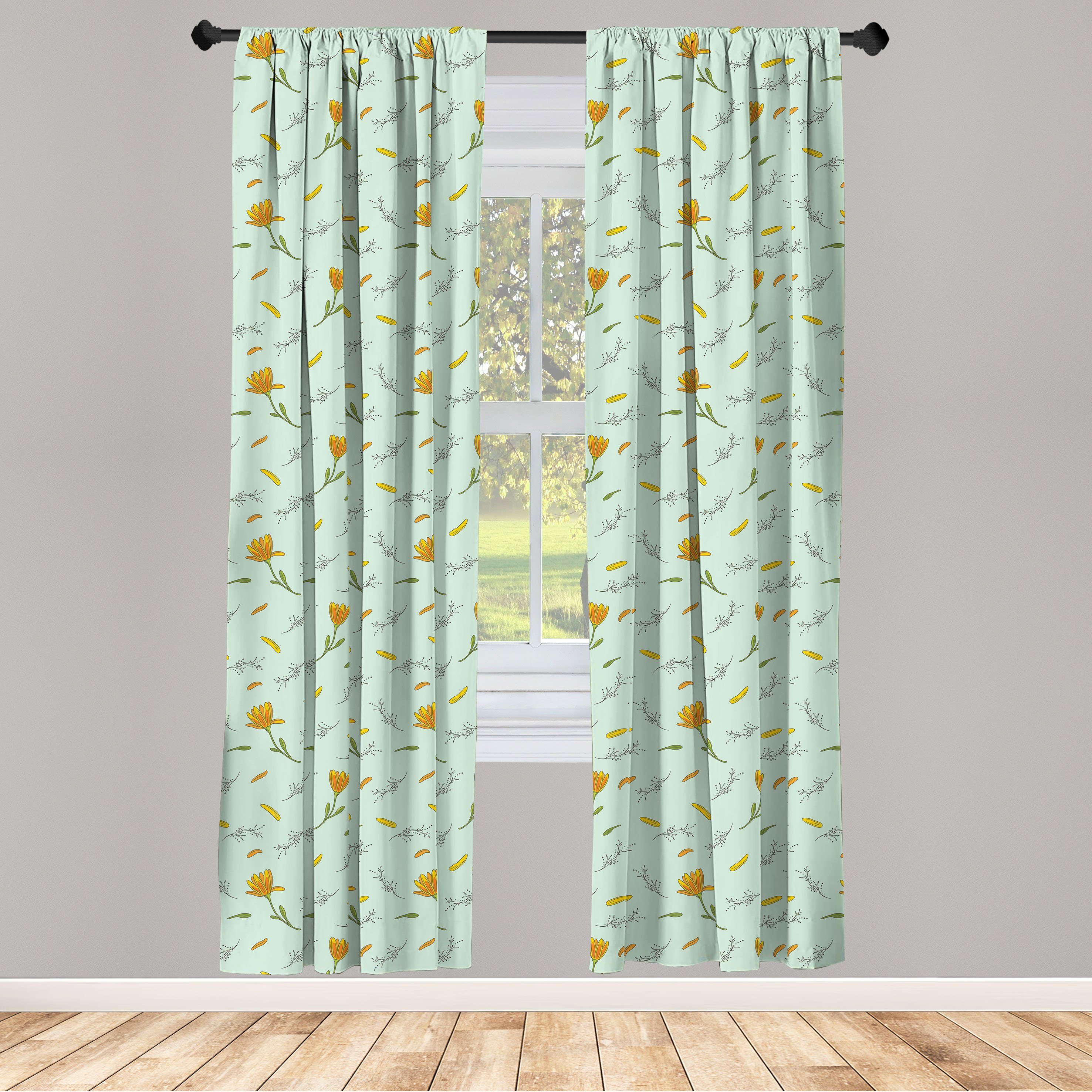 Gardine Vorhang für Wohnzimmer Schlafzimmer Dekor, Abakuhaus, Microfaser, Botanisch Blumen in windigem Wetter | Fertiggardinen