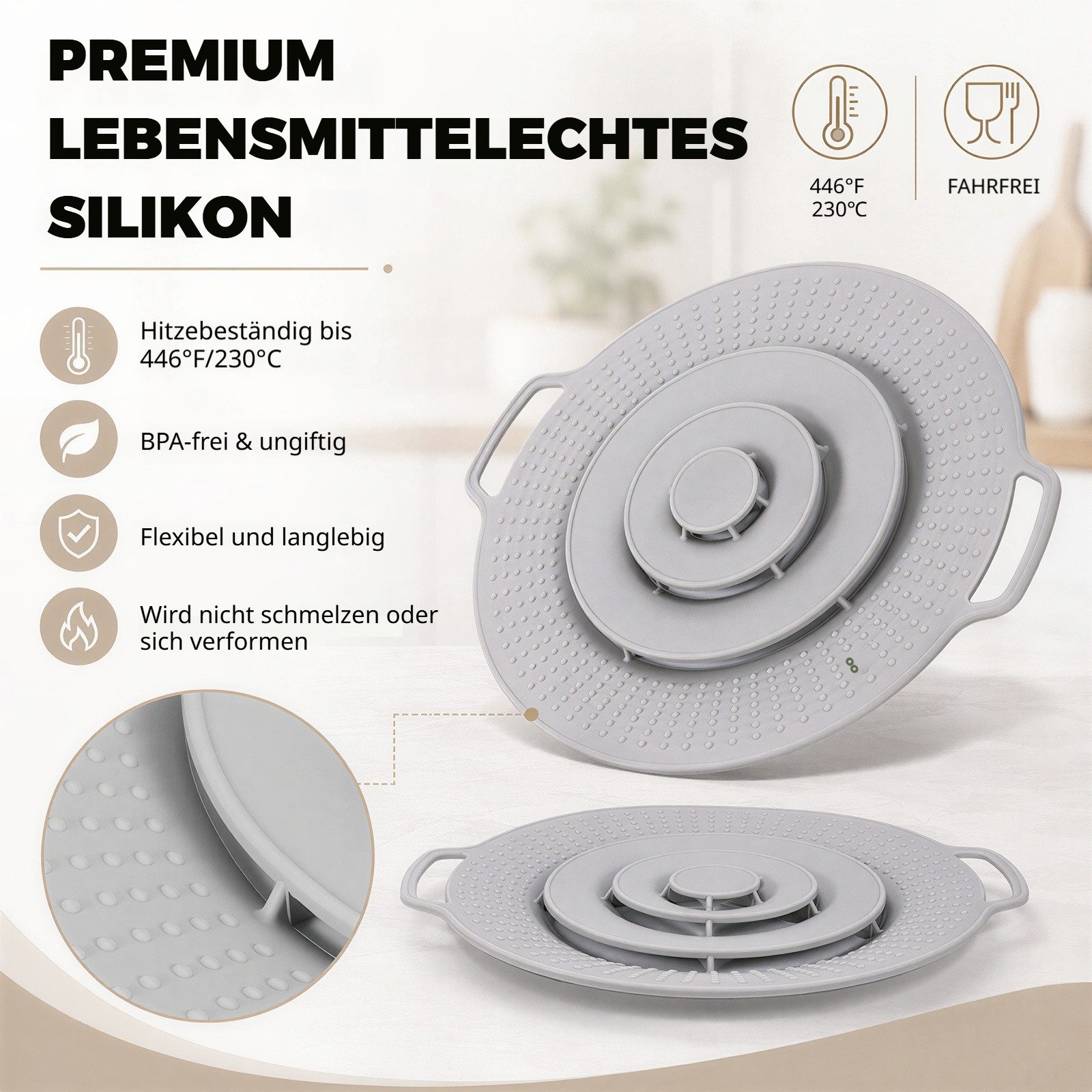 BlingBin Überkochschutz Silikon Überkochschutz 30 cm – Spritzschutz Topfdeckel für Töpfe, (2er Set, 2-tlg., Verpackungsmaße: 32 x 30 x 4 cm), Topfdeckel gegen Ü – Bild 3 von 5