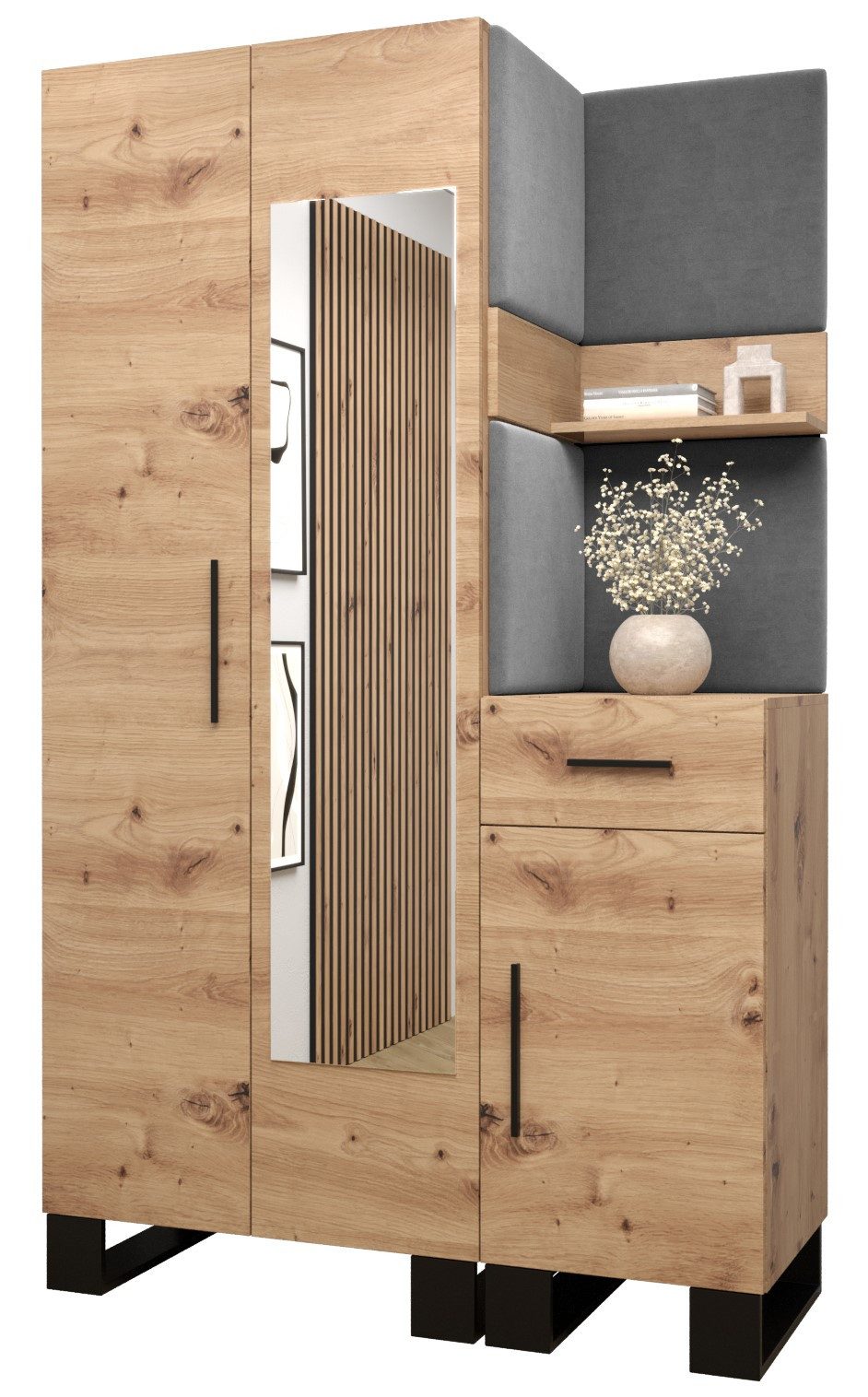 ABIKS MÖBEL Garderoben-Set ARTIN Set 16 Garderobe mit gepolsterten Paneelen, Industriell Design