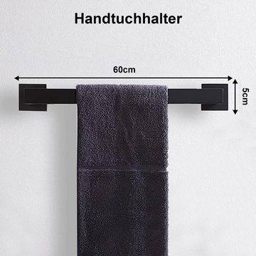 Aoucheni Handtuchhalter 5-teiliges schwarzes Badetuchstangen Set, Edelstahl SUS 304, 60cm, Wandmontage Handtuchhalter mit Bohren