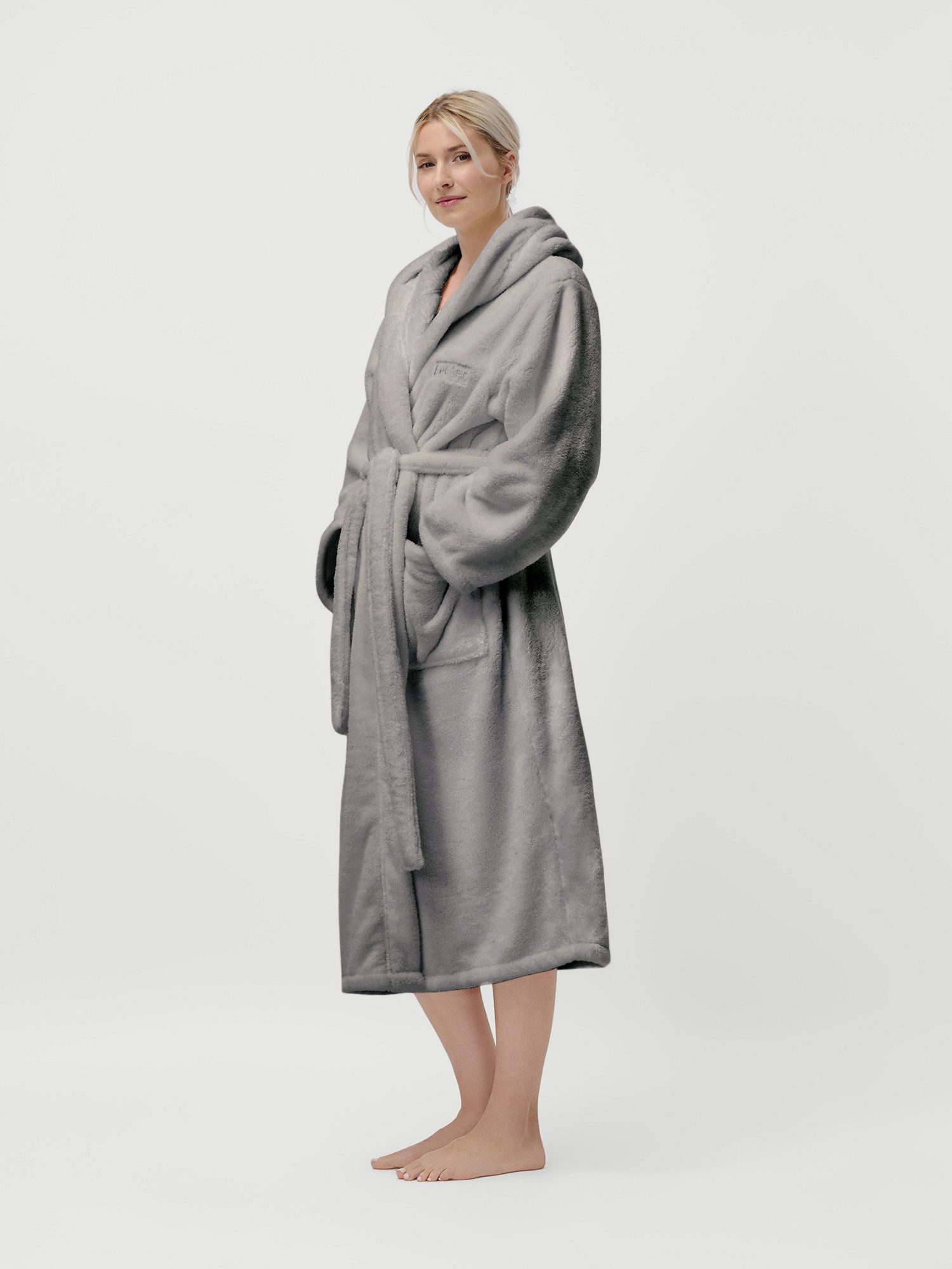 LeGer Home by Lena Gercke Unisex-Bademantel Lovina, ideal für Sauna & Spa, Hotelbademantel, Morgenmantel, Langform, Microfaser, Kapuze, Gürtel, kuschelig weicher Fleece, plüsch, für Damen und Herren, XS-3XL