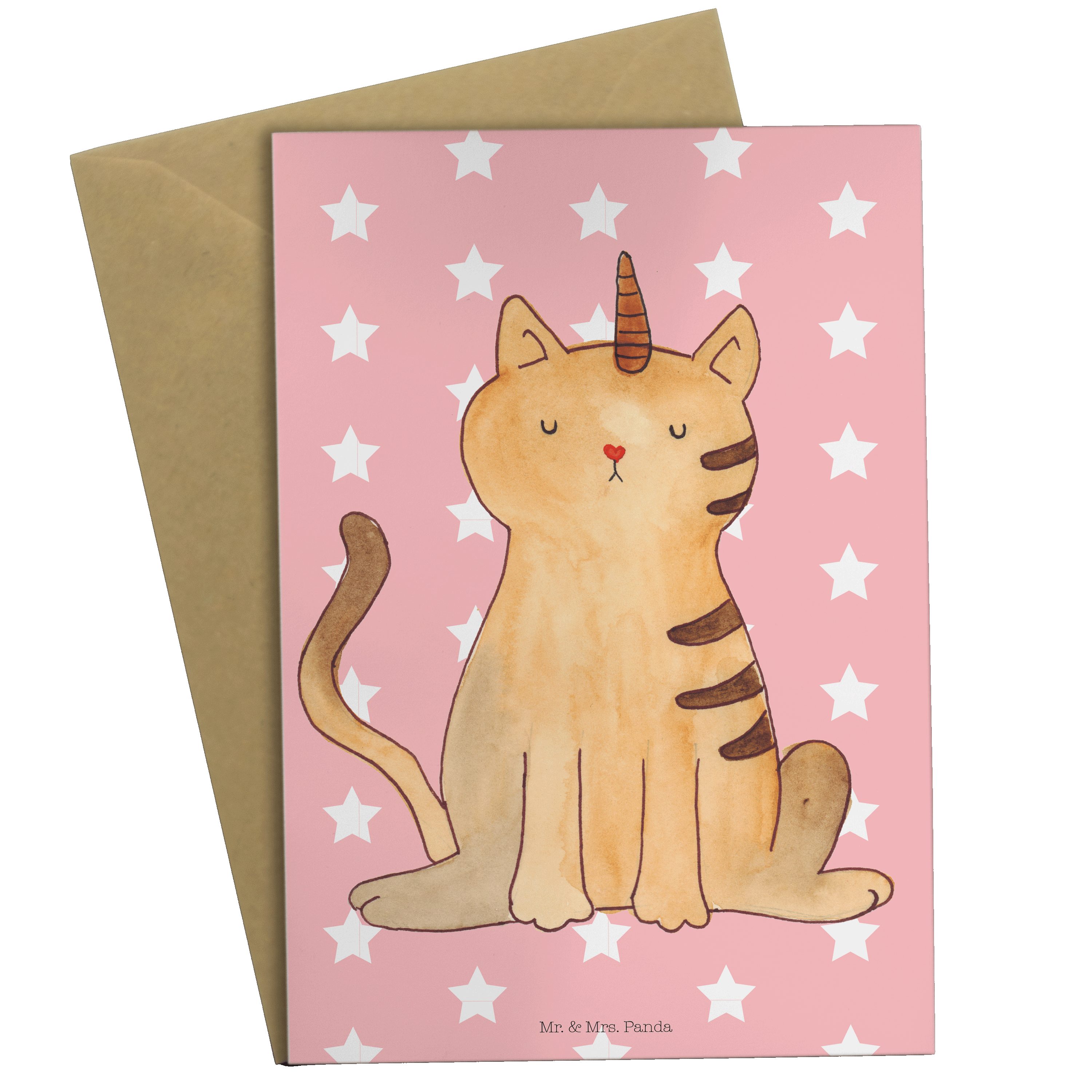 Mr. & Mrs. Panda Grußkarte Einhorn Katze - Rot Pastell - Geschenk, Geburtstagskarte, Einladungsk