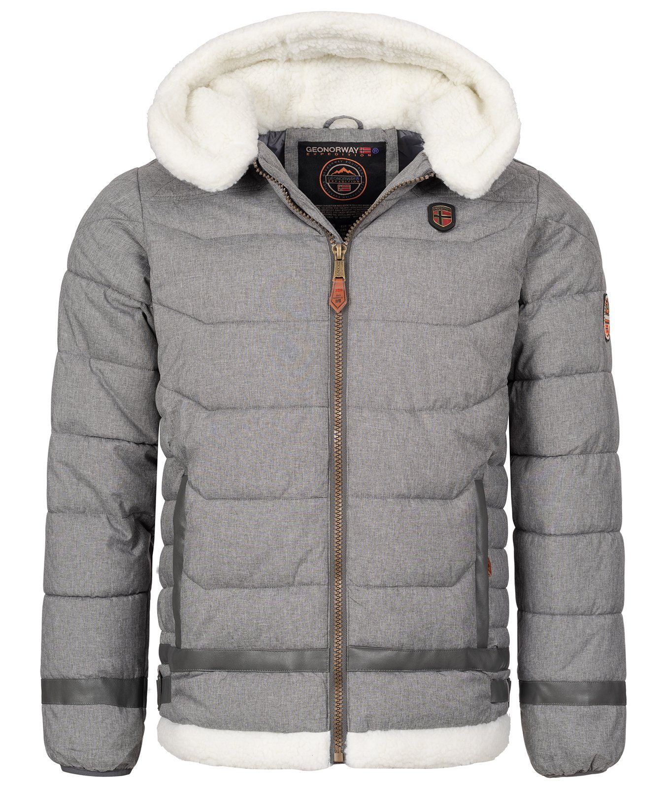 Geo Hellgrau Teddyfell-Kapuze Norway Winterjacke Herren Winterjacke