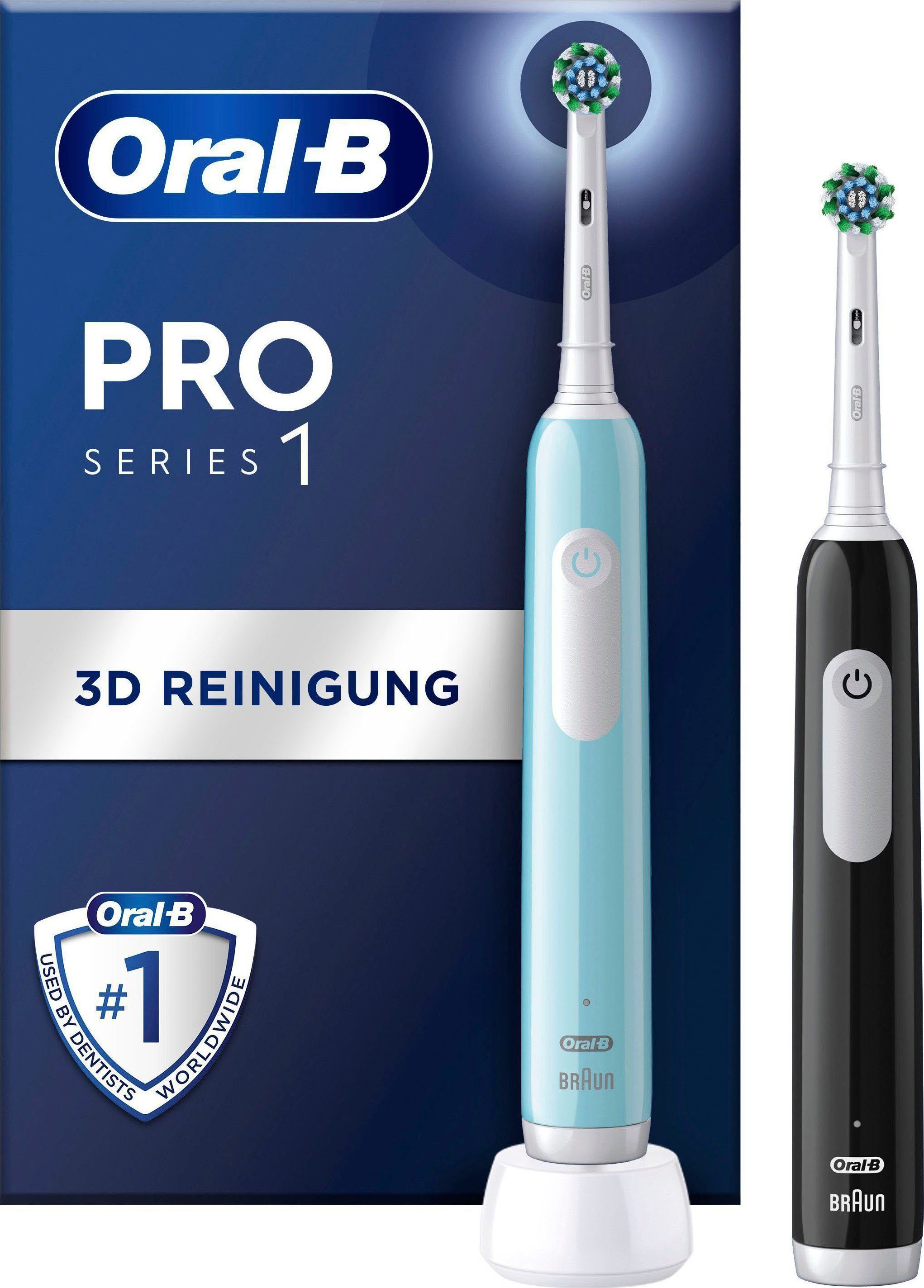 Oral B Elektrische Zahnbürste PRO Series 1 Doppelpack, Aufsteckbürsten: 2  St., Drucksensor