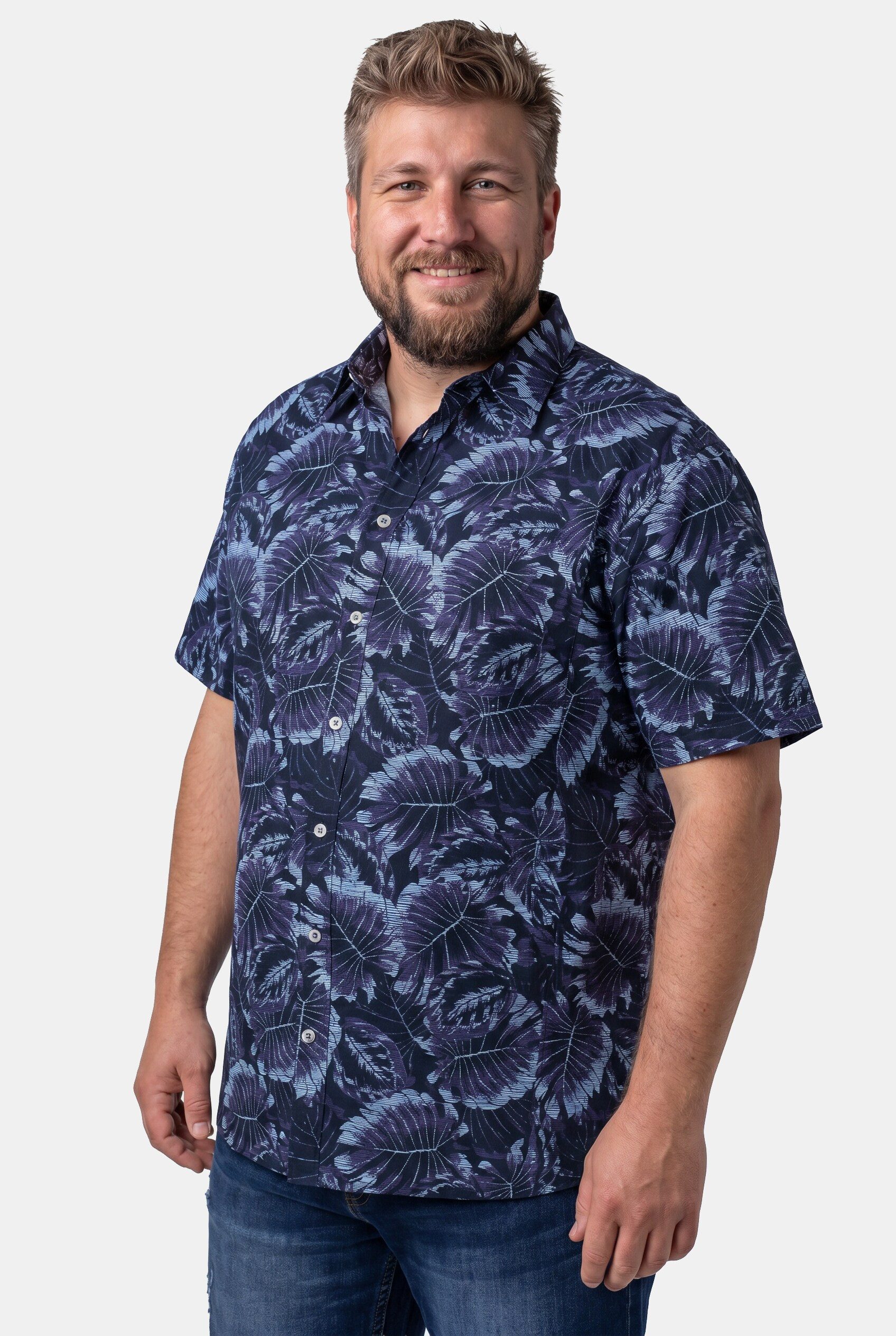 Men Plus Kurzarmhemd Hemd Halbarm Kentkragen Alloverprint Comfort Fit