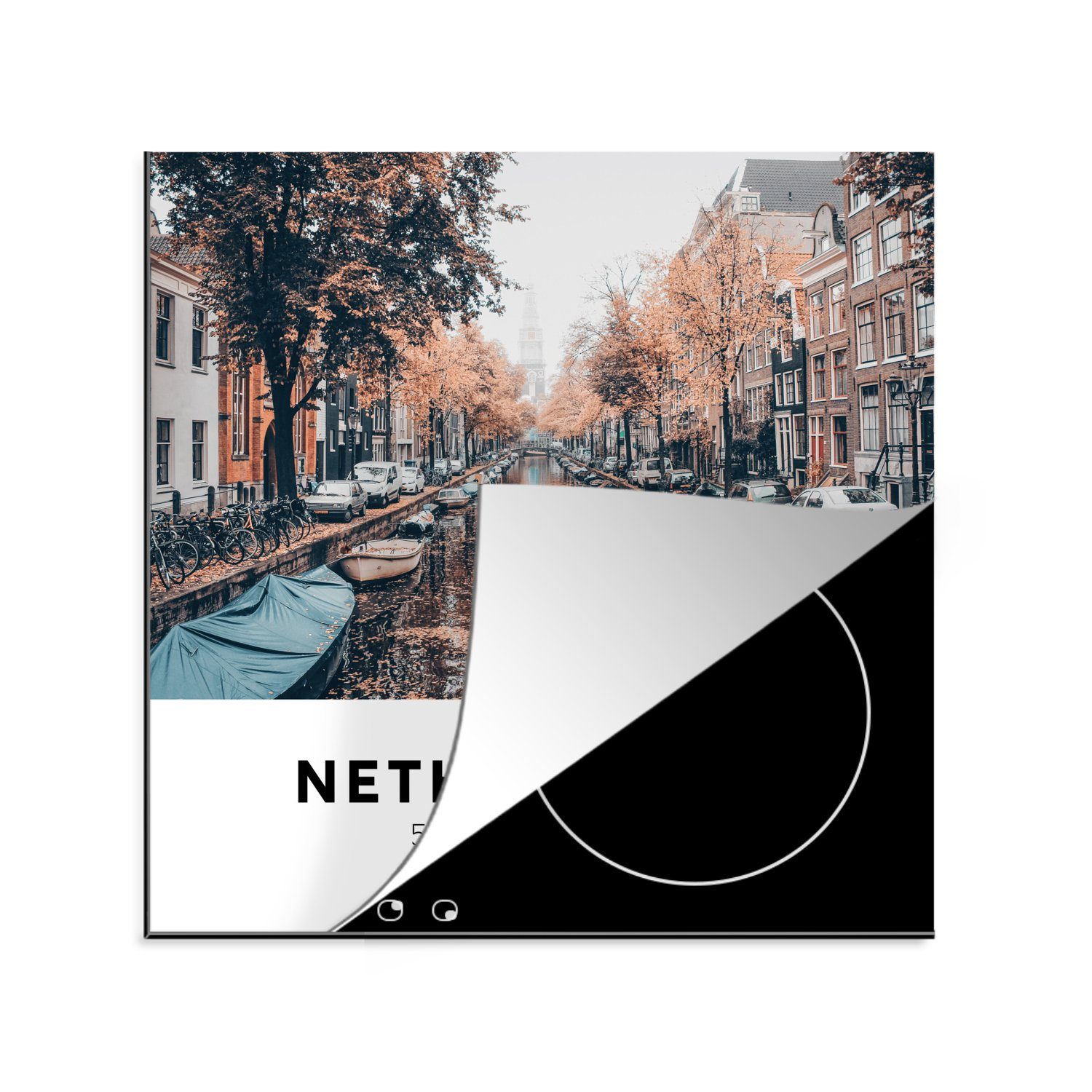 MuchoWow Herdblende-/Abdeckplatte Niederlande - Kanäle - Boote, Vinyl, (1 tlg), 78x78 cm, Ceranfeldabdeckung, Arbeitsplatte für küche
