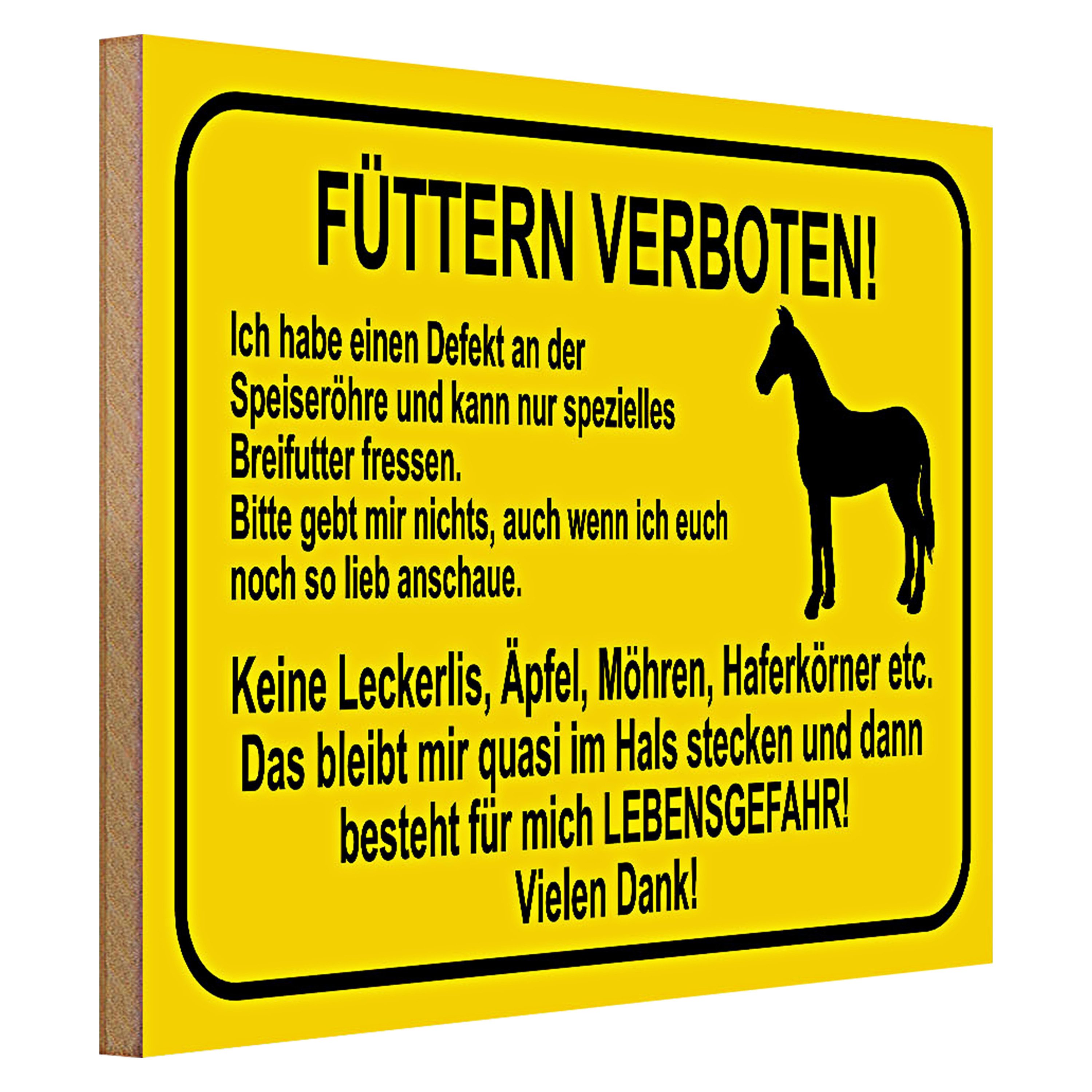 Roomando Holzbild Hinweis 40x30cm füttern verboten Pferde