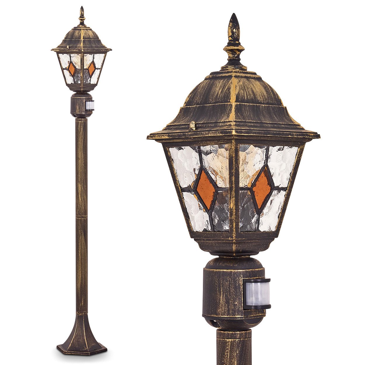 hofstein Pollerleuchte »Tuili« Außenleuchte mit Bewegungsmelder, Kandelaber in antikem Look, ohne Leuchtmittel, Aluguss in Braun/Gold mit Klarglas-Scheiben, E27, IP44