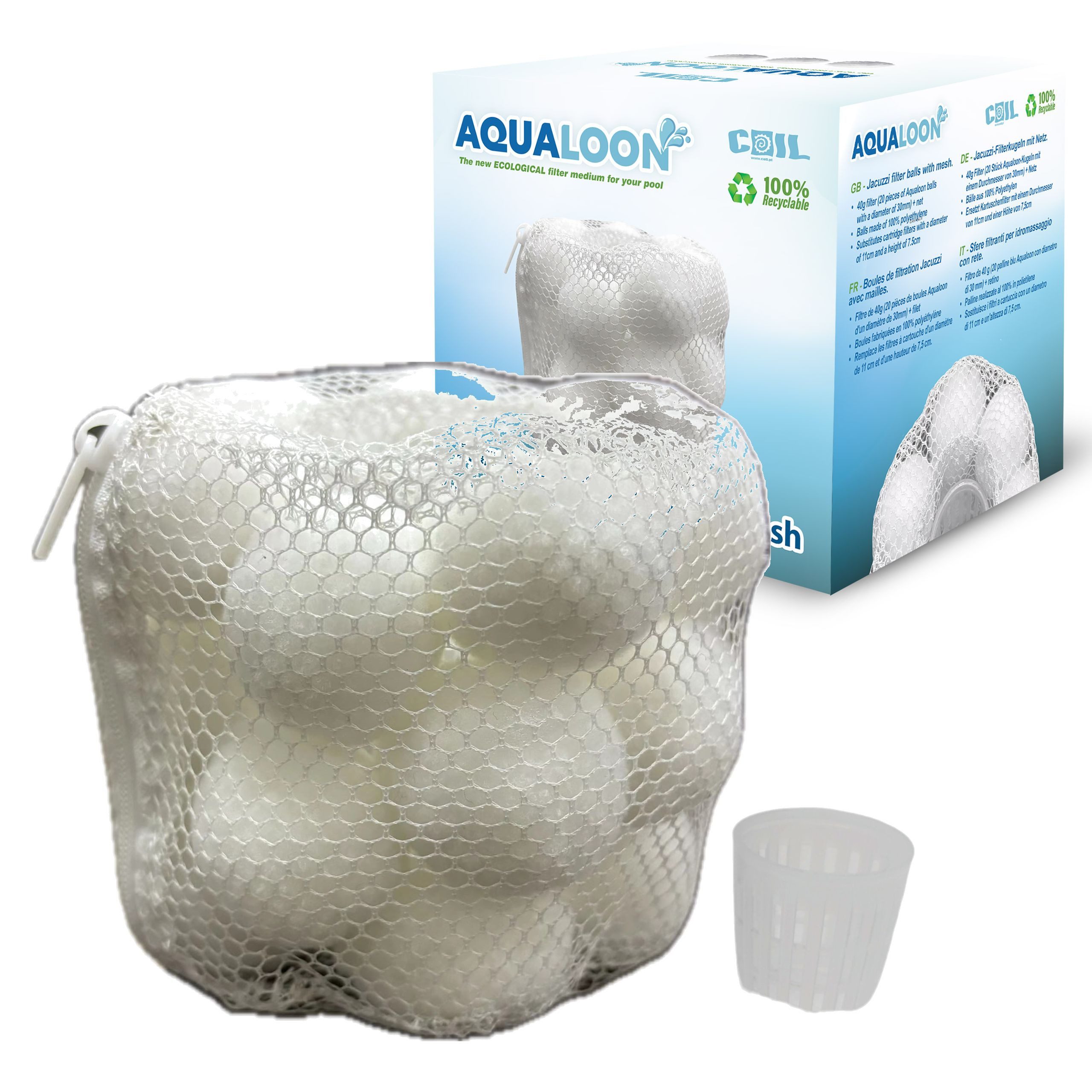 COIL Filterbälle Pool Filterbälle, Ökologischer Wasserfilter, Korb mit Filterbällen, für Spa, (Kompatibel mit Filter Typ VI Bestway und Intex Typ S1, 20 Stück, 20 Bälle enthalten), Die Bälle sind maschinenwaschbar, Wiederverwendbar