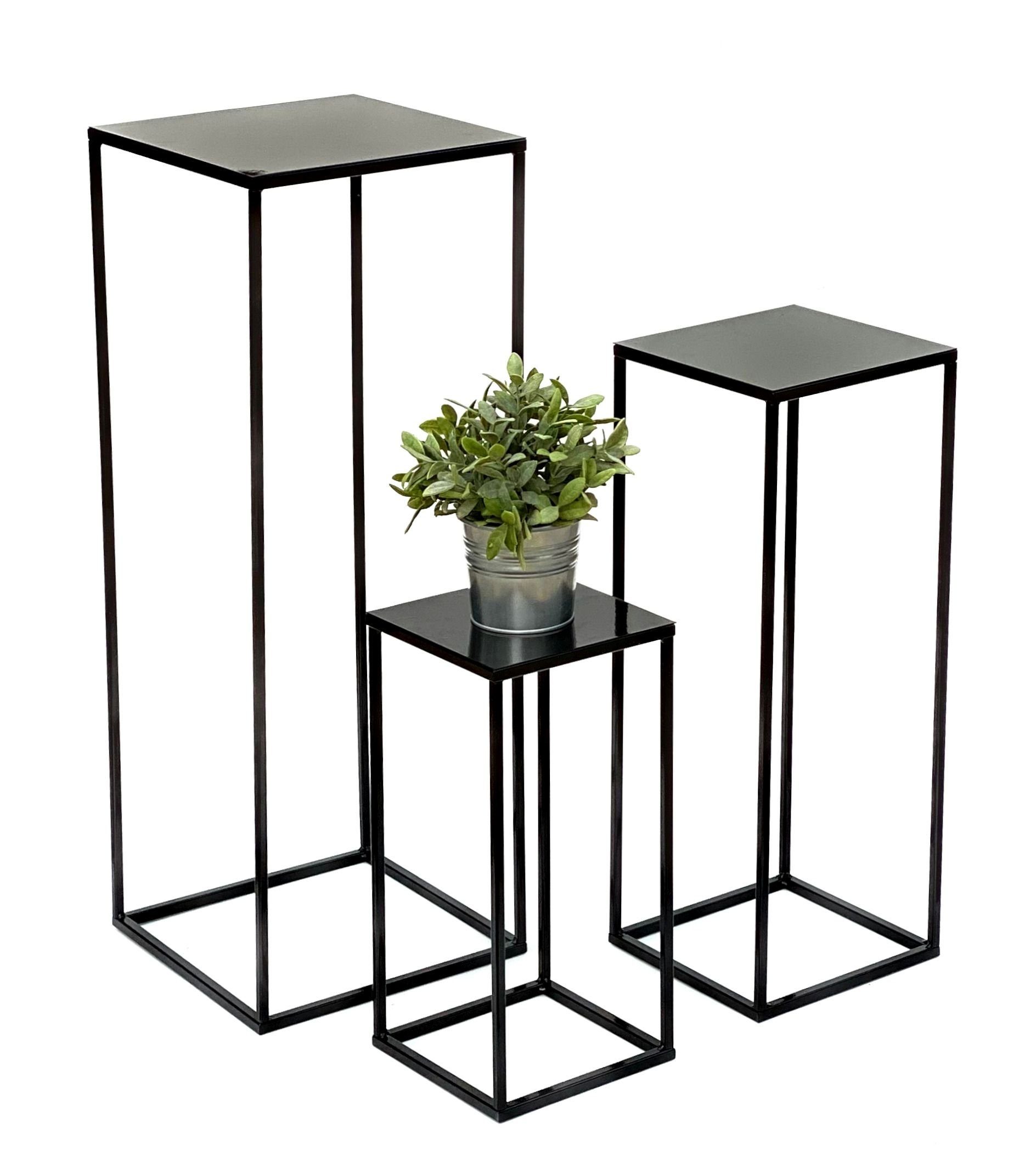 DanDiBo Blumenhocker DanDiBo Blumenhocker Blumensäule Pflanzenständer Pflanzenhocker Beistelltisch 434 Metall 3er Modern Blumenständer Eckig Schwarz Set